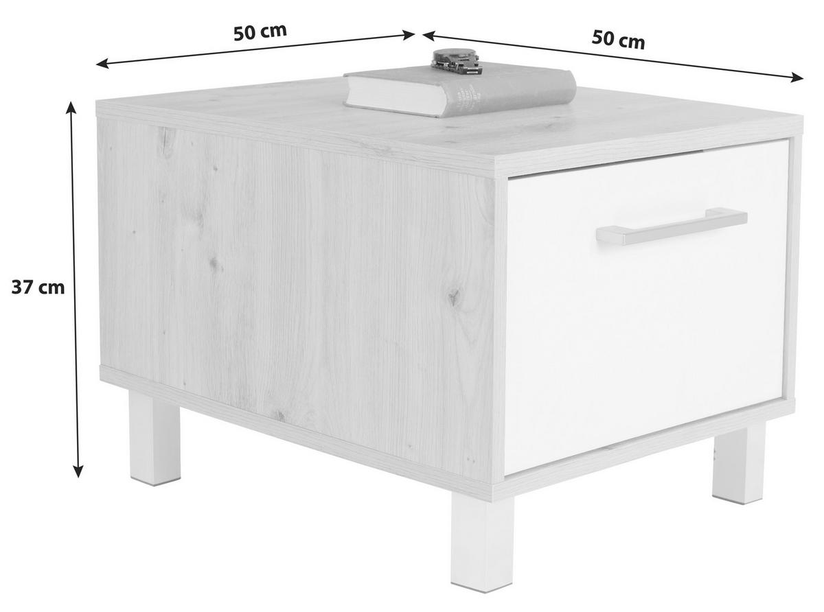 Noćni Ormarić Box - bijela/boje hrasta, Moderno, drvni materijal (50/37/50cm) - Modern Living