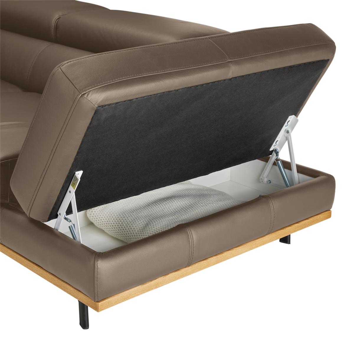 Wohnlandschaft Carmen rechts Haselnussfarben - Haselnussfarben/Schwarz, MODERN, Leder/Holz (292/72/226cm) - Premium Living
