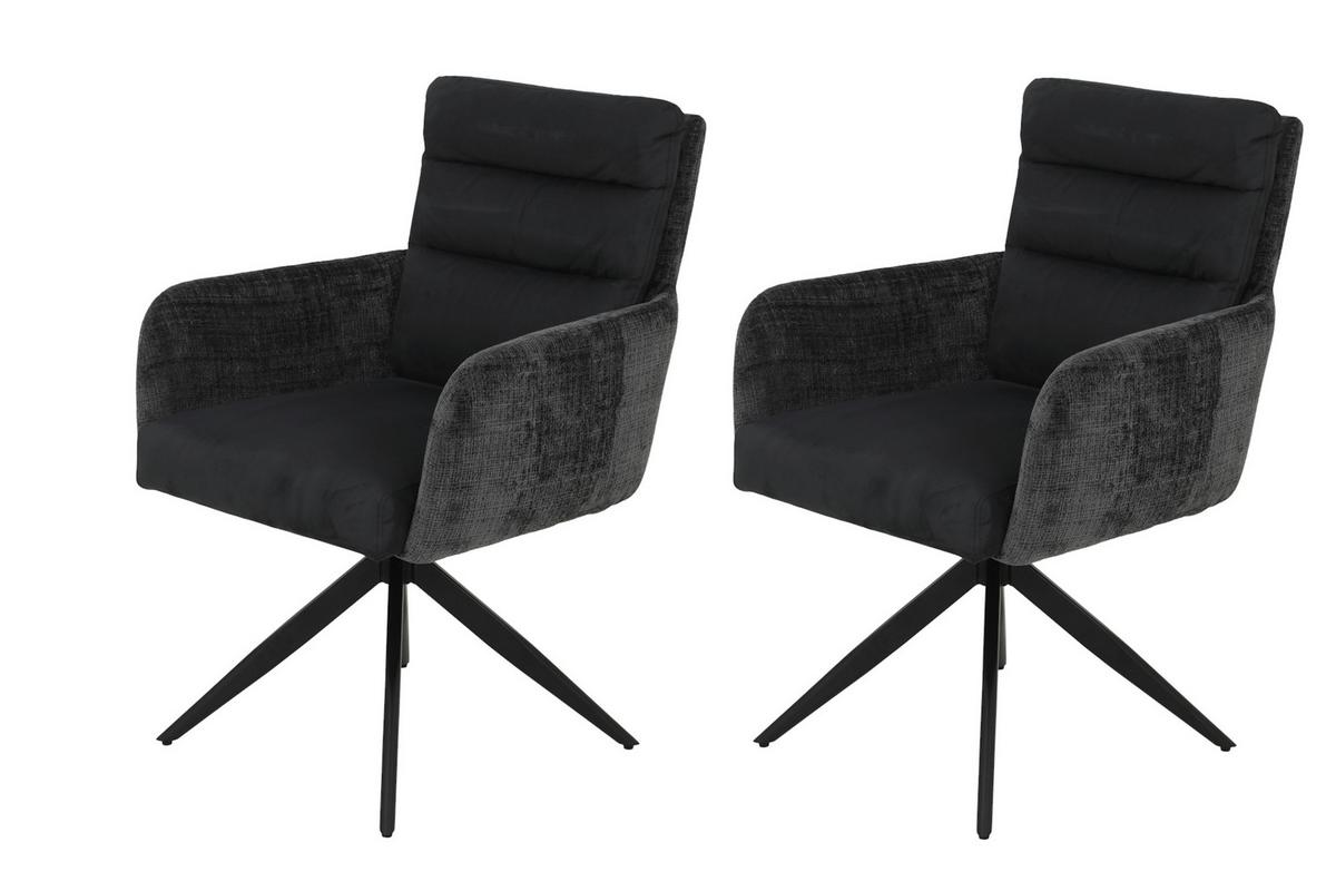 ARMLEHNSTUHL-SET LEANDRA S 2ER-SET - Anthrazit/Schwarz, MODERN, Textil/Metall (63/92/69cm) - MID.YOU