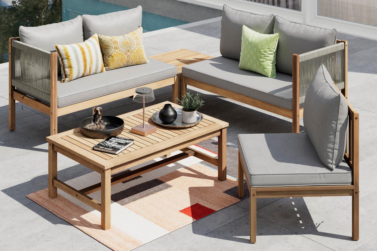 KOMPLET MEBLI TARASOWYCH MARINA - antracytowy/kolor drewna tekowego, Modern, tworzywo sztuczne/drewno (240/180cm) - Ambia Garden