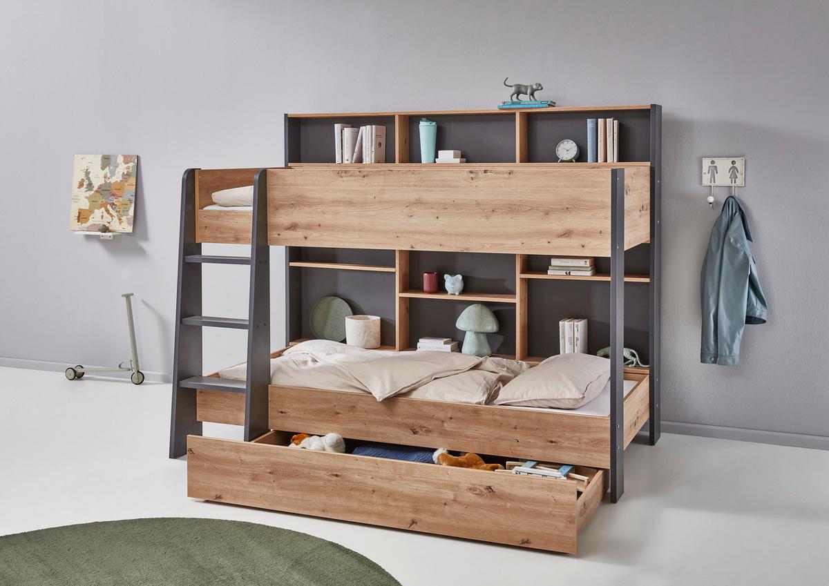 Krevet Na Kat Sely - hrast Artisan/antracit, Konvencionalno, drvni materijal (90/200cm) - Based