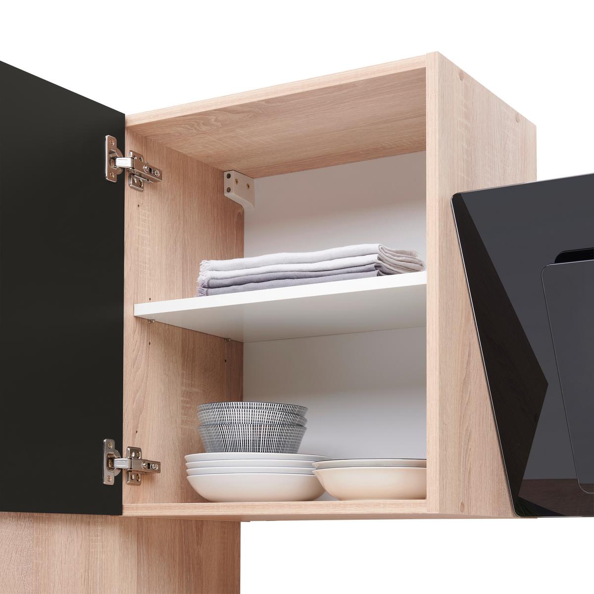 Küchenblock ECONOMY m. Geräten ca. 310 cm Schwarz/Eiche - Eichefarben/Schwarz, Basics, Holzwerkstoff (310cm) - Respekta