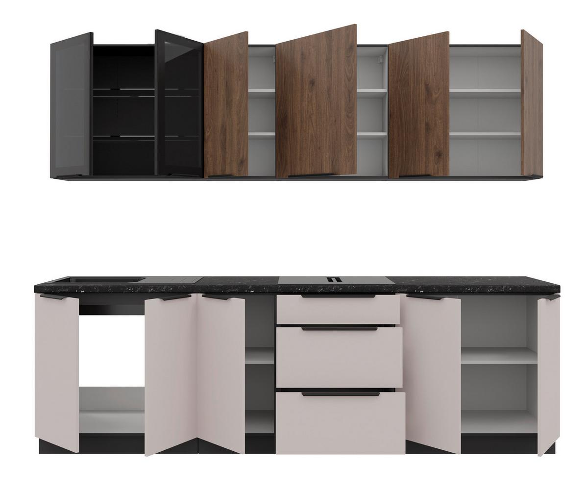 Blok Kuhinja Arona/monza - kašmir/boja orahovog drveta, Moderno, staklo/metal (260/210/60cm) - Modern Living
