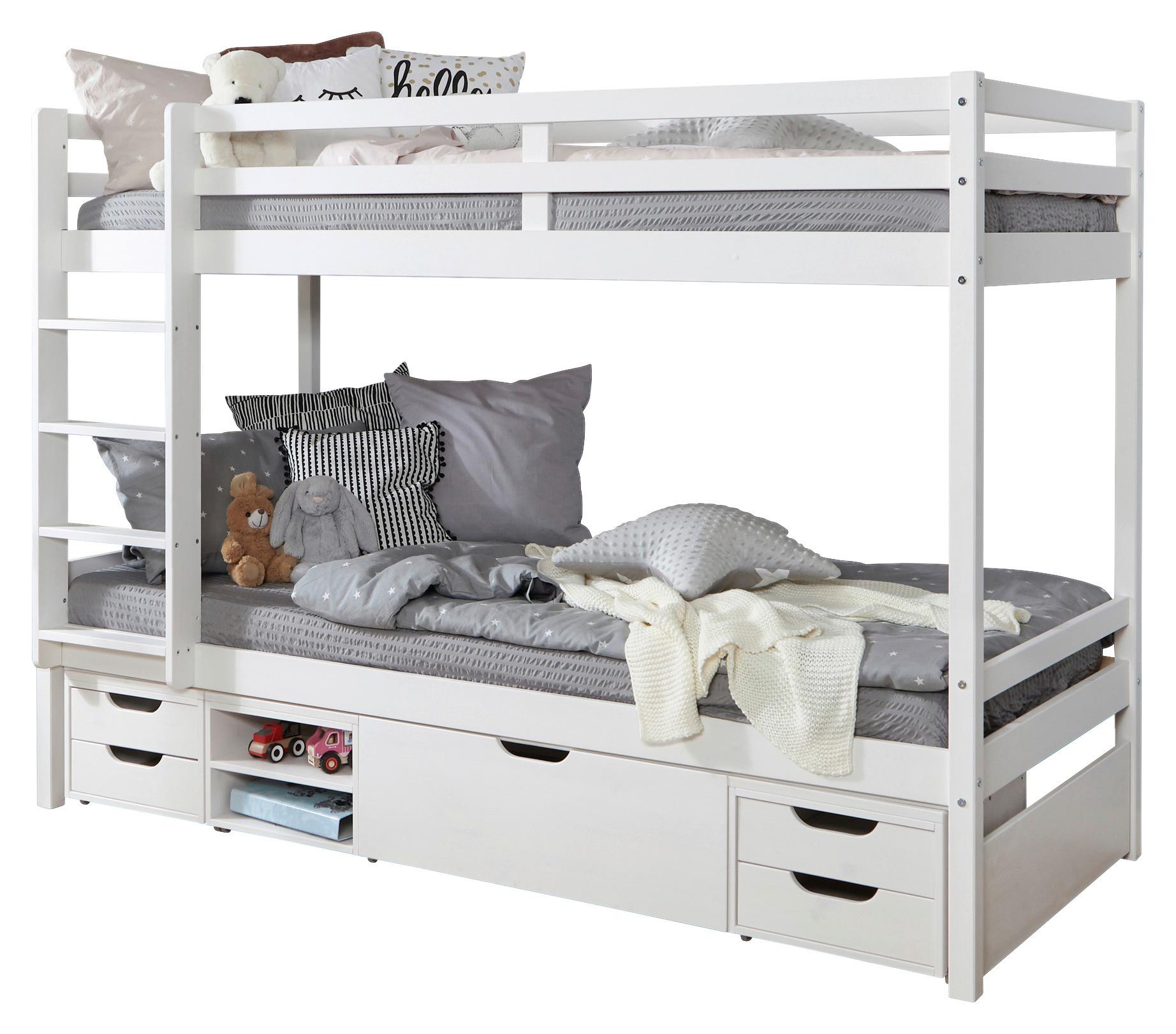 Etagenbett Finn mit 4 Schubkästen ca. 90x200 cm Weiß - Weiß, MODERN, Holz (90/200cm) - MID.YOU