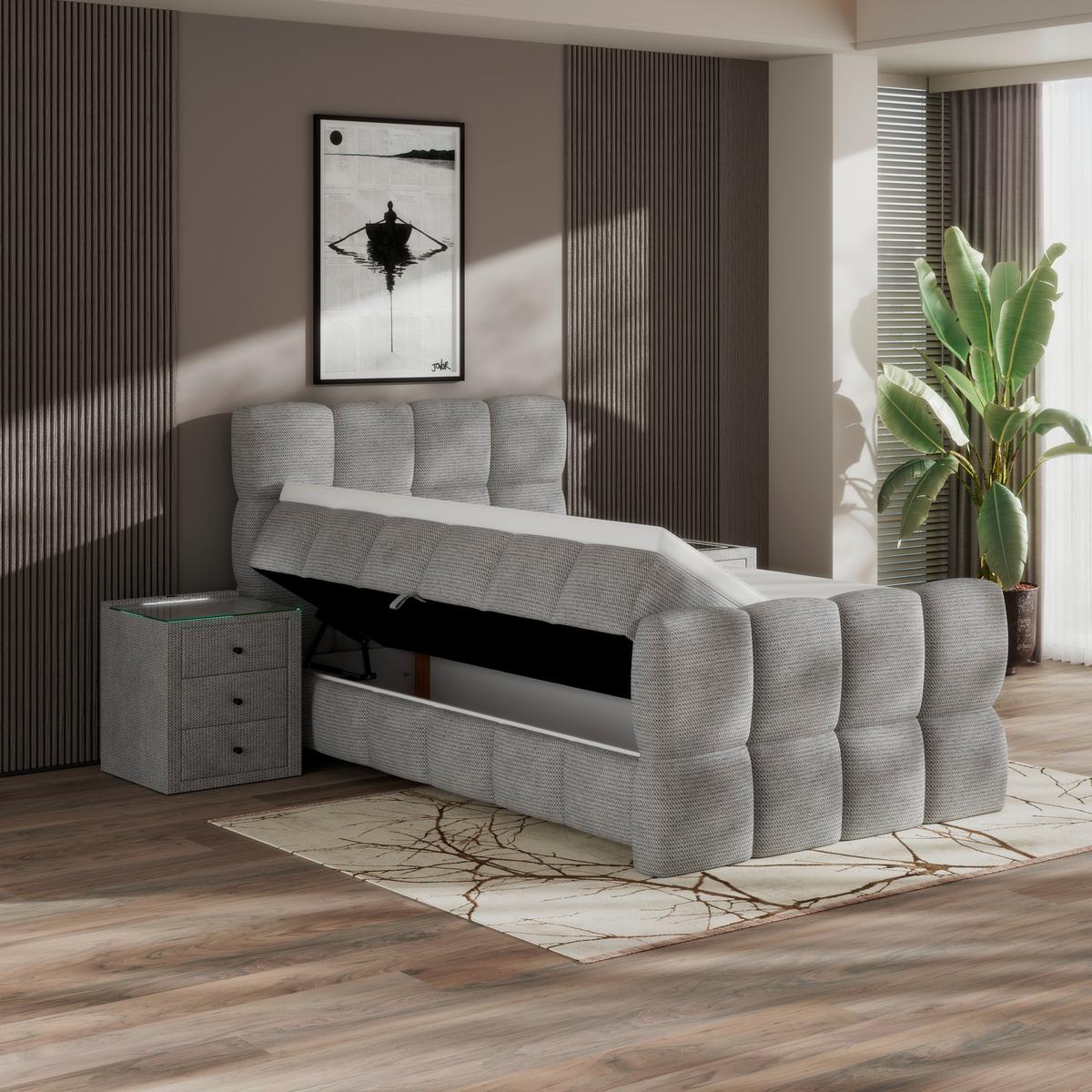 Postelja Boxspring Brisbane, Svetlo Siva, 140x220 - črna/svetlo siva, Trend, kovina/umetna masa (140/220cm) - Premium Living
