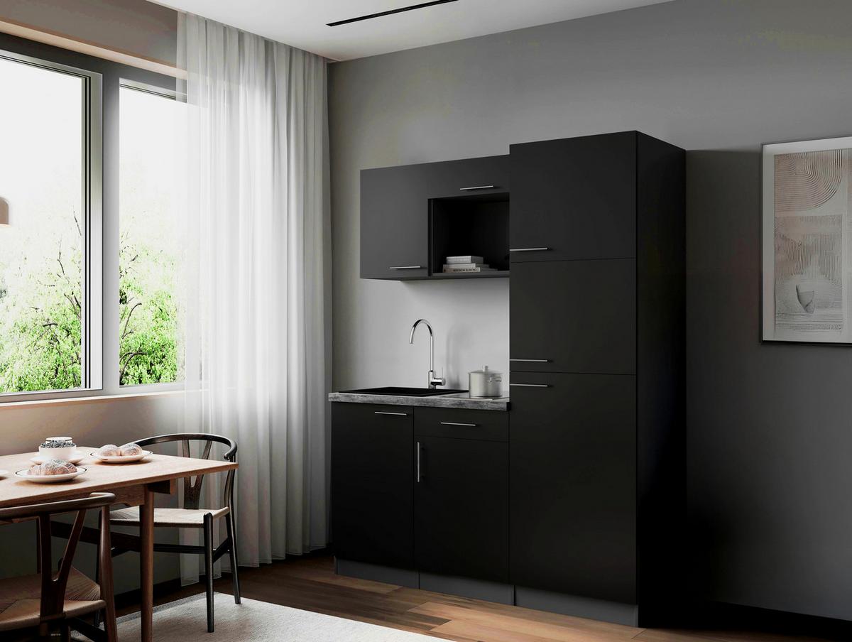 Küchenblock Oliver m. Geräten Schwarz - Schwarz/Grau, Trend, Holzwerkstoff/Metall (160cm) - Respekta