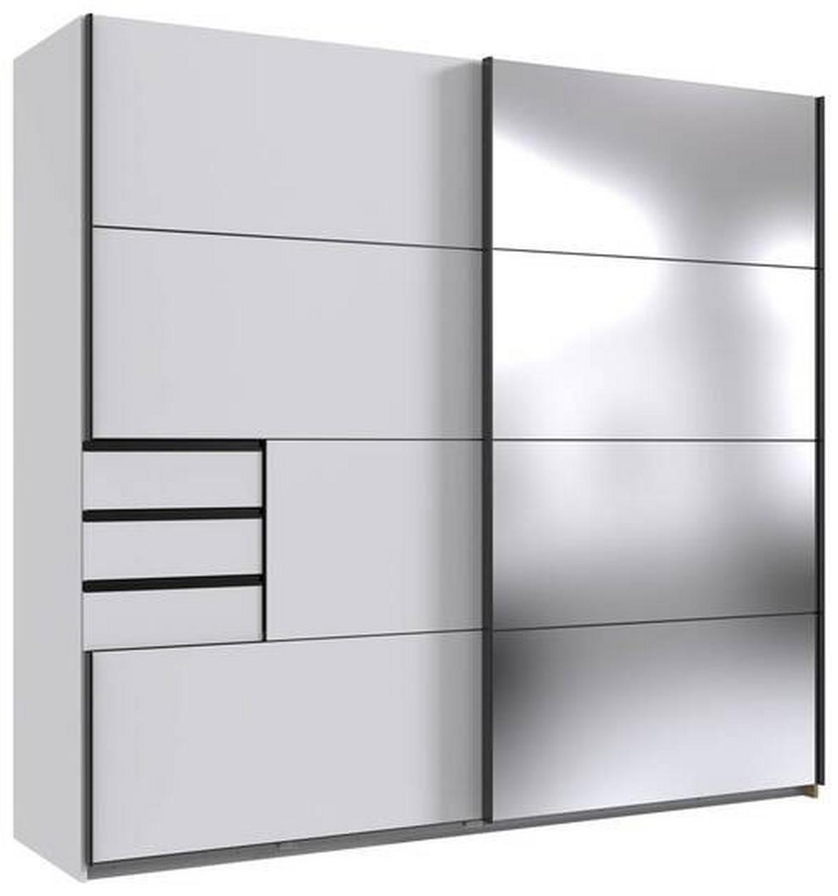 Schwebetürenschrank Saigon in Weiß ca. 225x208x64cm - Silberfarben/Schwarz, KONVENTIONELL, Glas/Holzwerkstoff (225/208/64cm) - Premium Living