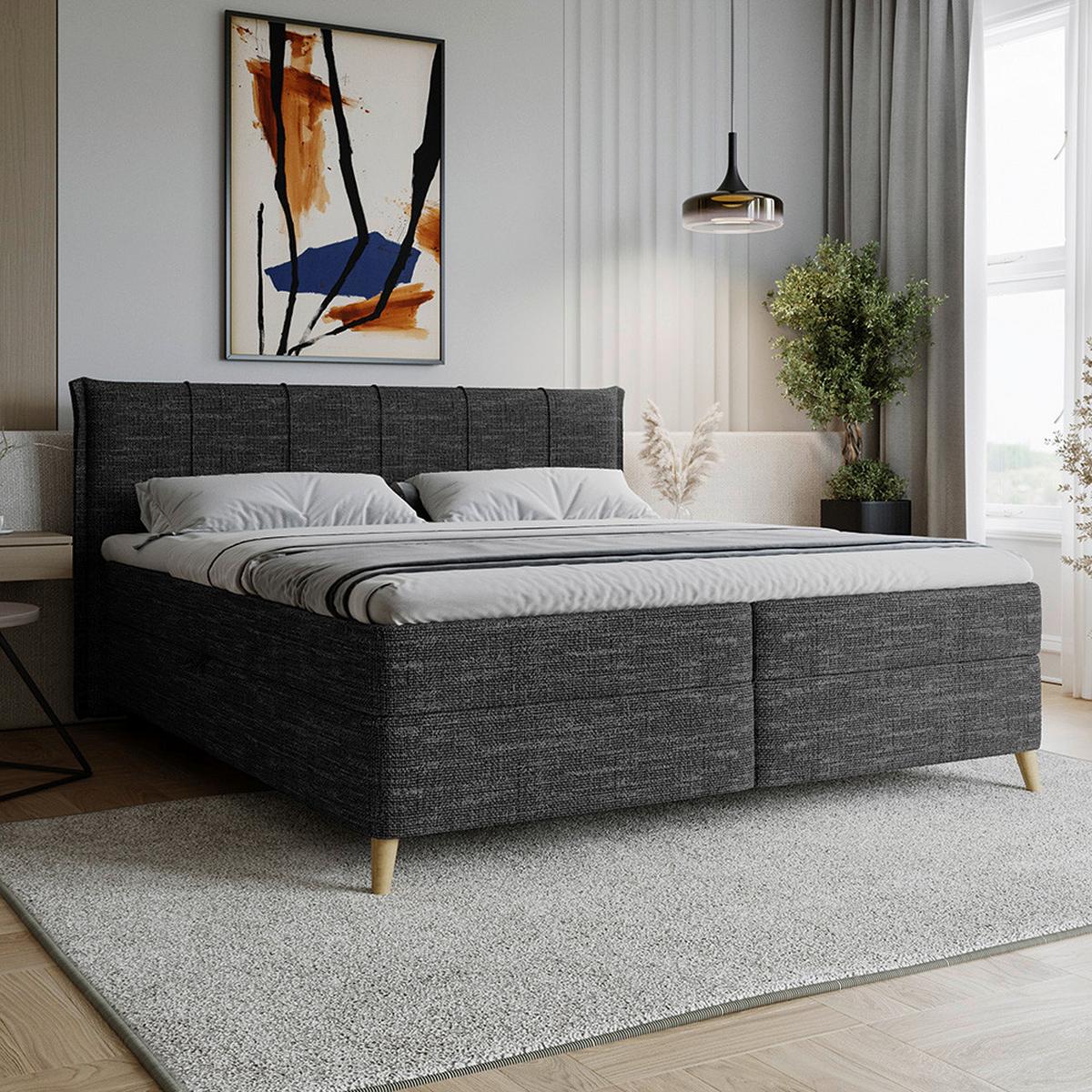 Boxbett Veloria Schwarz ca. 180x200cm - Schwarz, KONVENTIONELL, Textil/Metall (180/200cm) - Based
