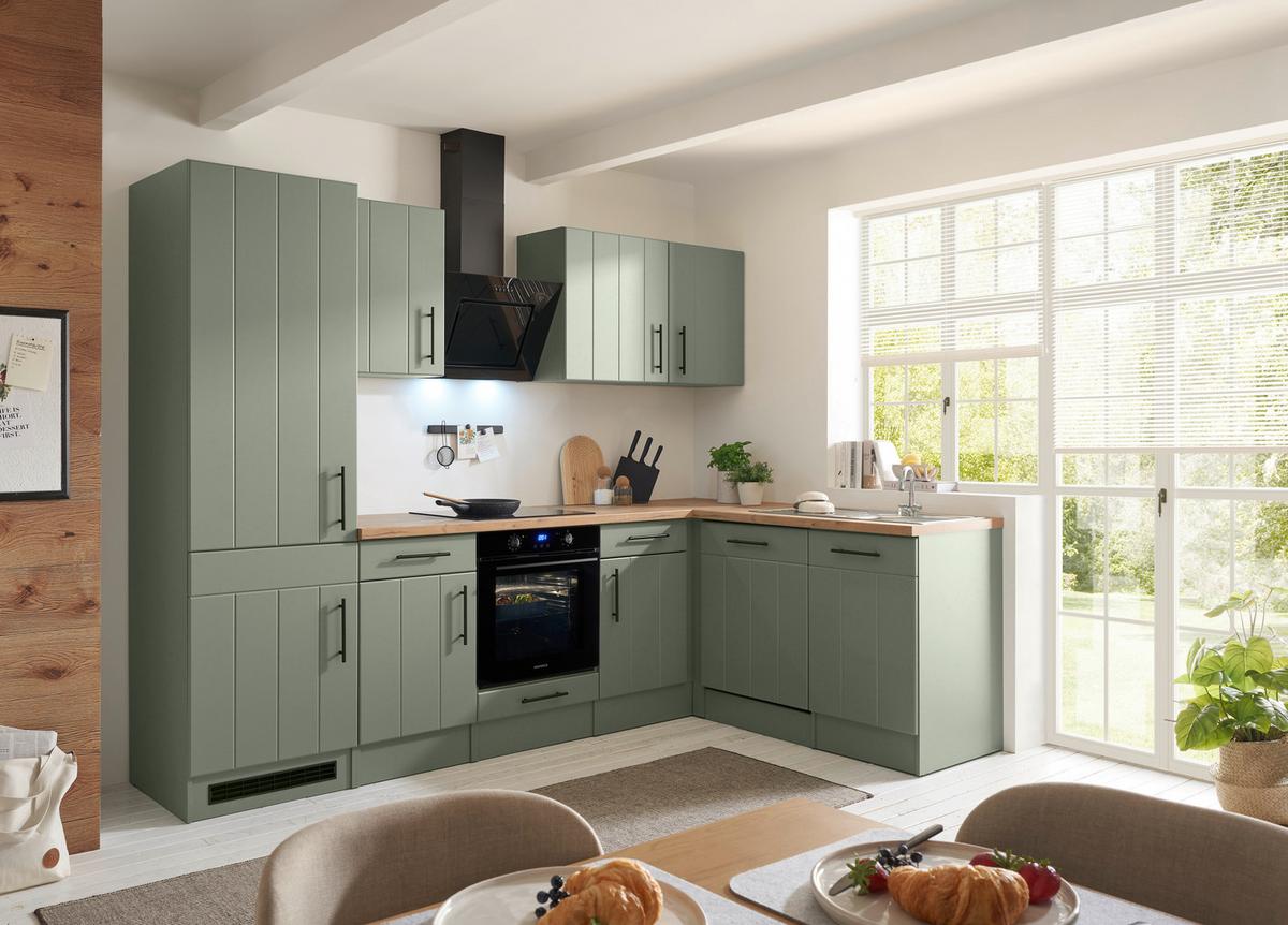 Eckküche Anton m. Geräten ca. 280x172cm Eiche/Schilfgrün - Schilfgrün/Wildeiche, Trend, Holzwerkstoff/Metall (280/172cm) - Respekta