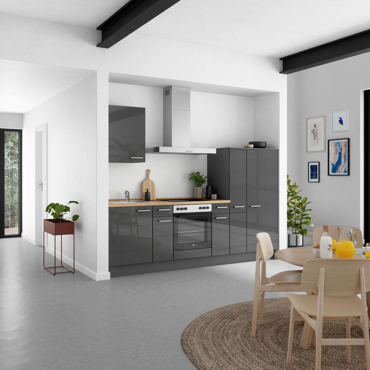 Küchenblock Flash Low m. Geräten Schieferfarben - Schieferfarben/Edelstahlfarben, MODERN, Holzwerkstoff/Metall (270cm) - Nobilia