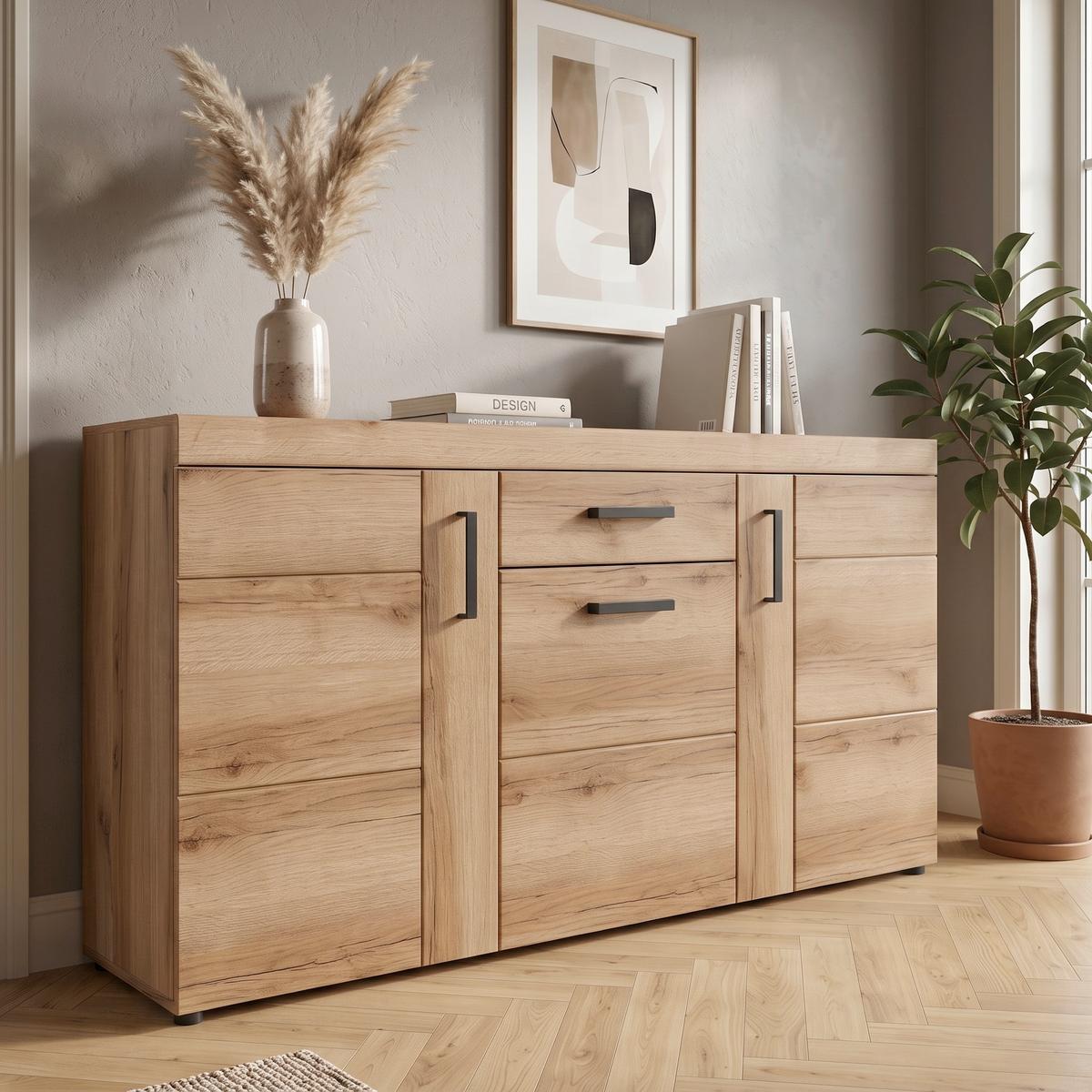 Comodă Cortina - culoare lemn stejar, Modern, material pe bază de lemn (156,8/86/40,9cm) - Modern Living