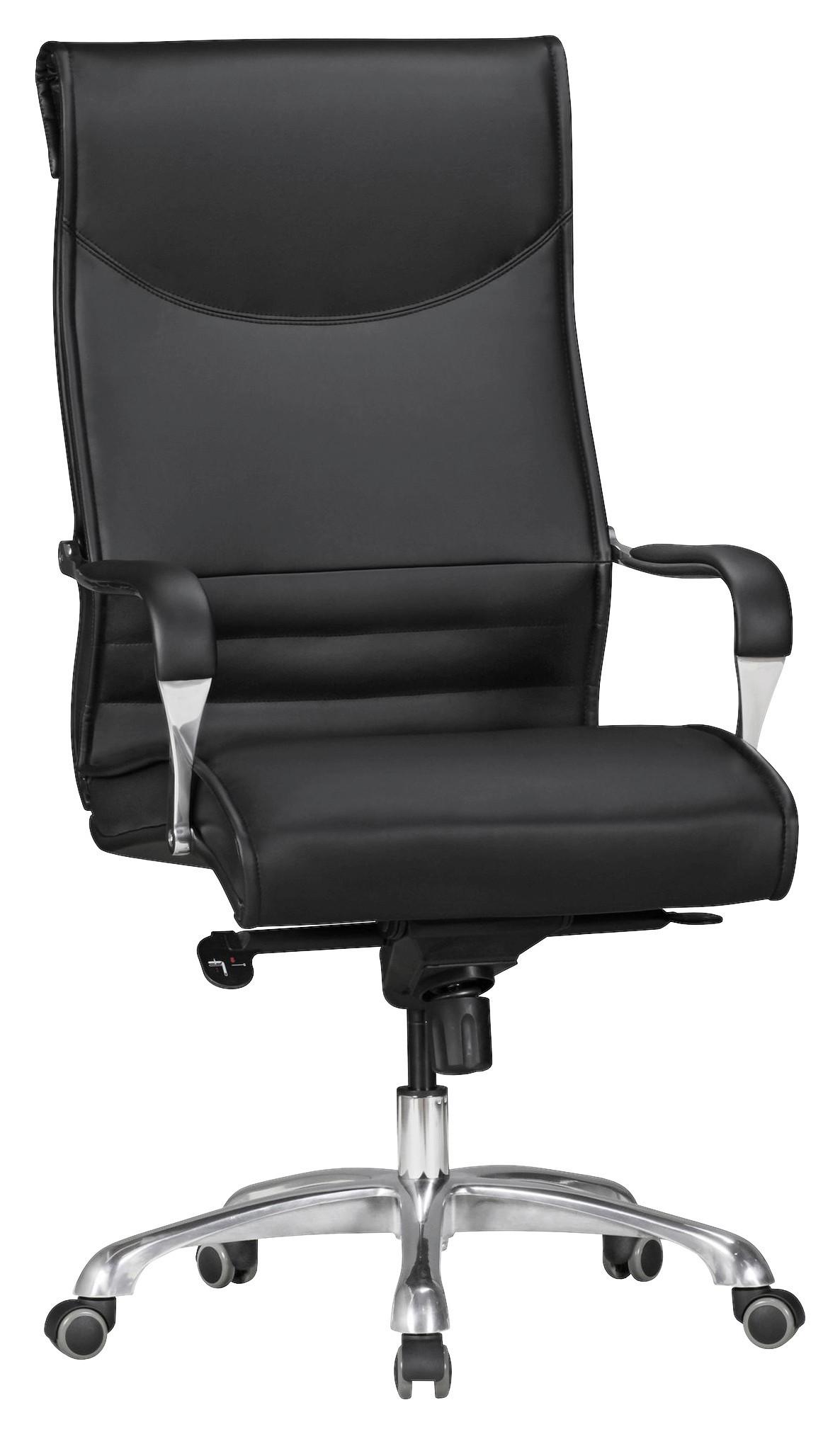 Chefsessel Bigboss Schwarz/Lederlook - Schwarz/Alufarben, KONVENTIONELL, Kunststoff/Textil (61/126/60cm) - MID.YOU