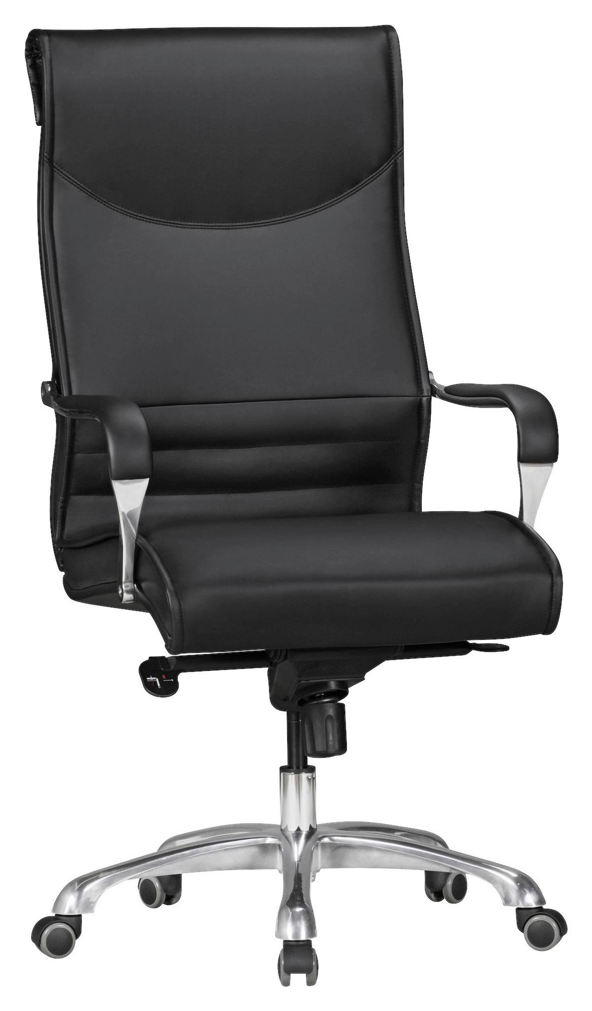 Chefsessel Bigboss Schwarz/Lederlook - Schwarz/Alufarben, KONVENTIONELL, Kunststoff/Textil (61/126/60cm) - MID.YOU