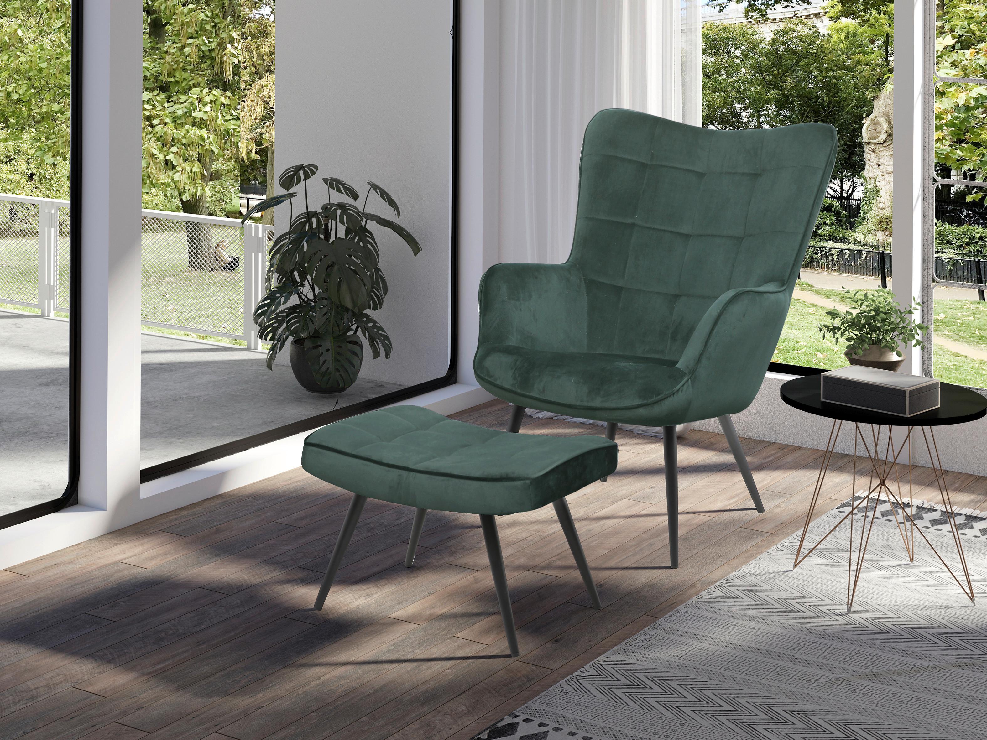 Sesselset Uta Dunkelgrün Samt - Dunkelgrün/Schwarz, Basics, Textil/Metall (72-60/97-39/80-41cm) - MID.YOU