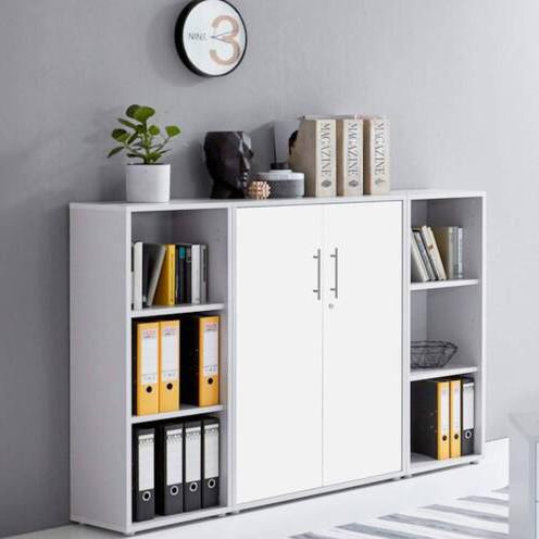 Aktenschrank Office Edition Sw Set 2 niedrig Grau/Weiß - Weiß/Grau, MODERN, Holzwerkstoff (173/114/33cm) - MID.YOU