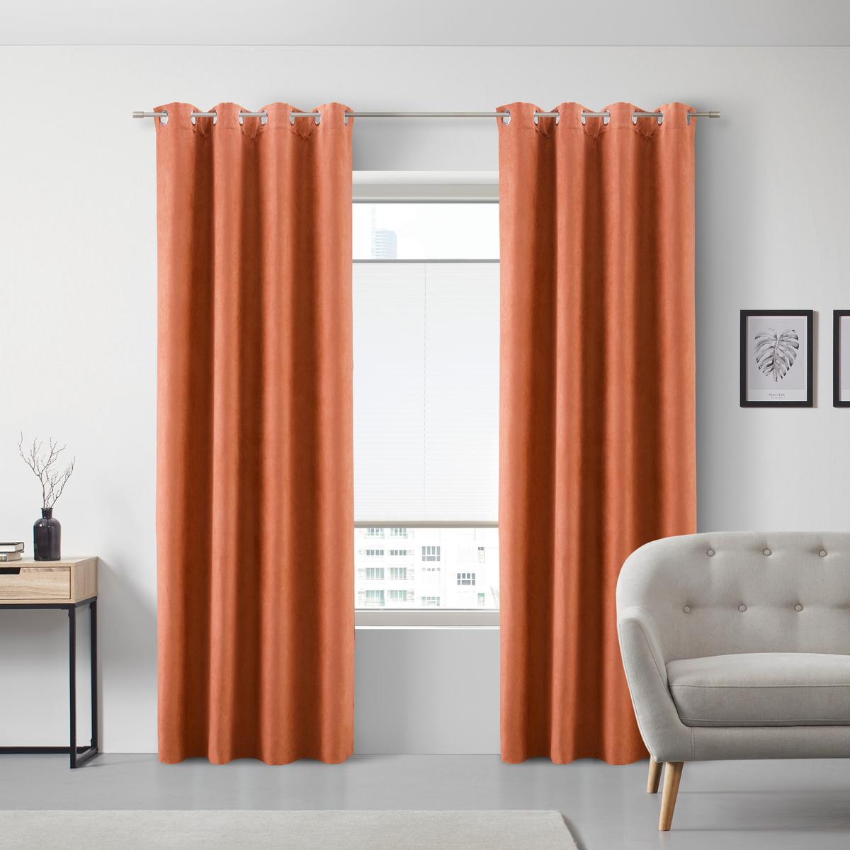 ZAVESA Z OBROČKI VELOURS - terakota, Konvencionalno, tekstil (140/245cm) - Modern Living