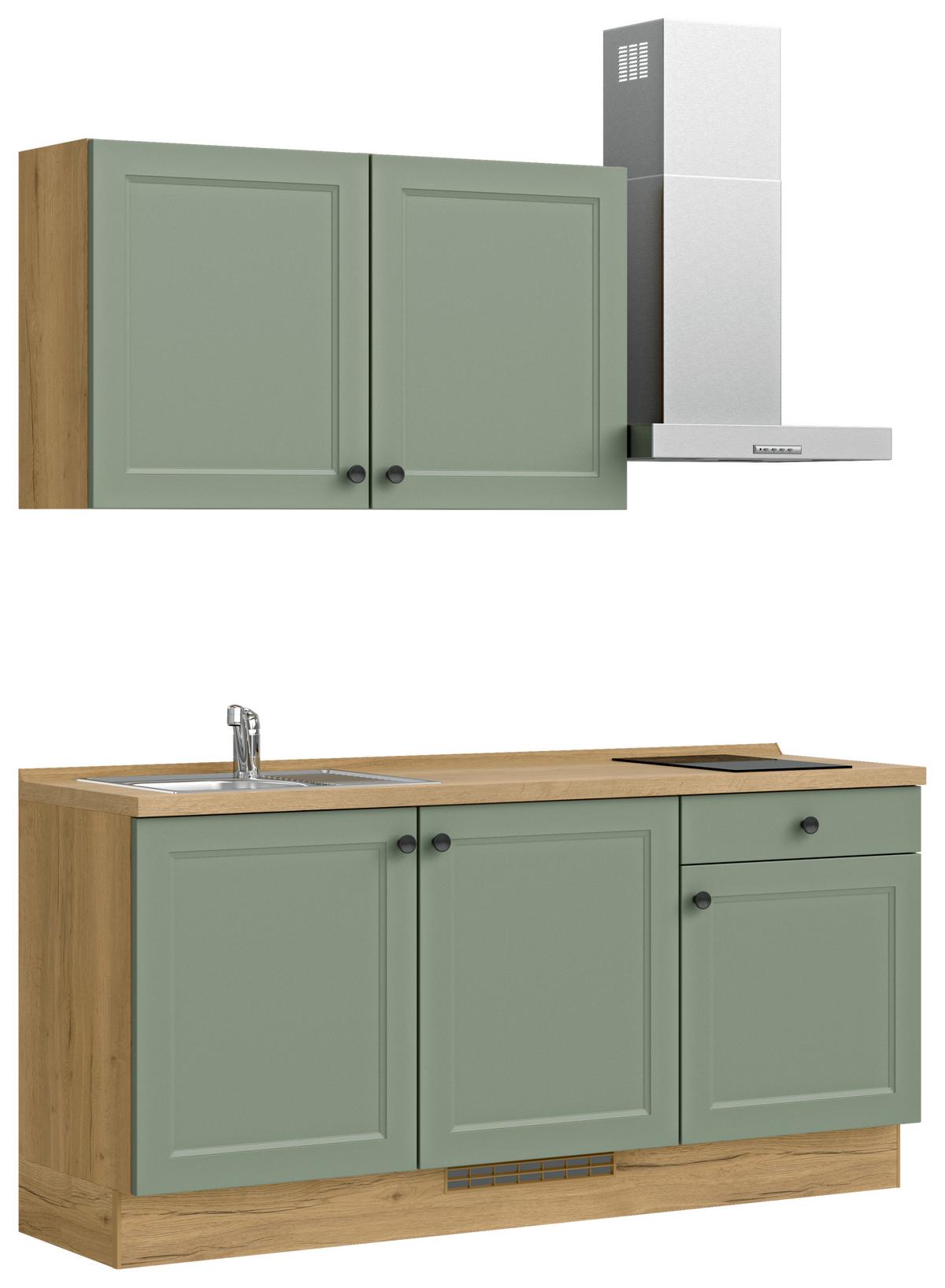 Küchenblock Cascada Low m. Geräten Schilfgrün - Schilfgrün/Eichefarben, MODERN, Holzwerkstoff/Metall (180cm) - Nobilia