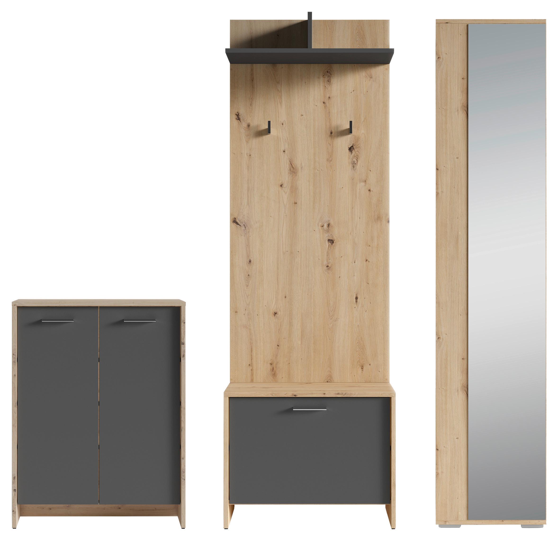Garderobe Ben 4-tlg. Eiche Artisan/Anthrazit - Anthrazit/Eiche Artisan, Design, Holzwerkstoff (40/184/35cm) - MID.YOU