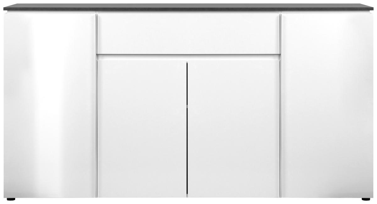 KOMODA SZEROKA BREST - biały wysoki połysk/kolor srebrny, Design, materiał drewnopochodny/tworzywo sztuczne (177,5/92/40cm) - Livetastic