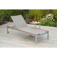 Gartenliege Naxos ca. 198x84cm Alu/Akazie massiv - Beige/Silberfarben, MODERN, Holz/Metall (198/103/84cm) - Gardenson