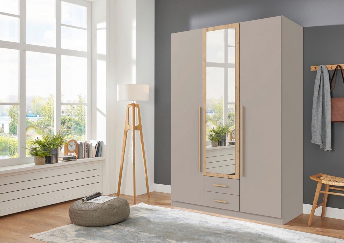 Drehtürenschrank Marburg Eiche Artisan/Grau/Sahara - Eiche Artisan/Grau, KONVENTIONELL, Glas/Holzwerkstoff (135/199/58cm) - Mömax