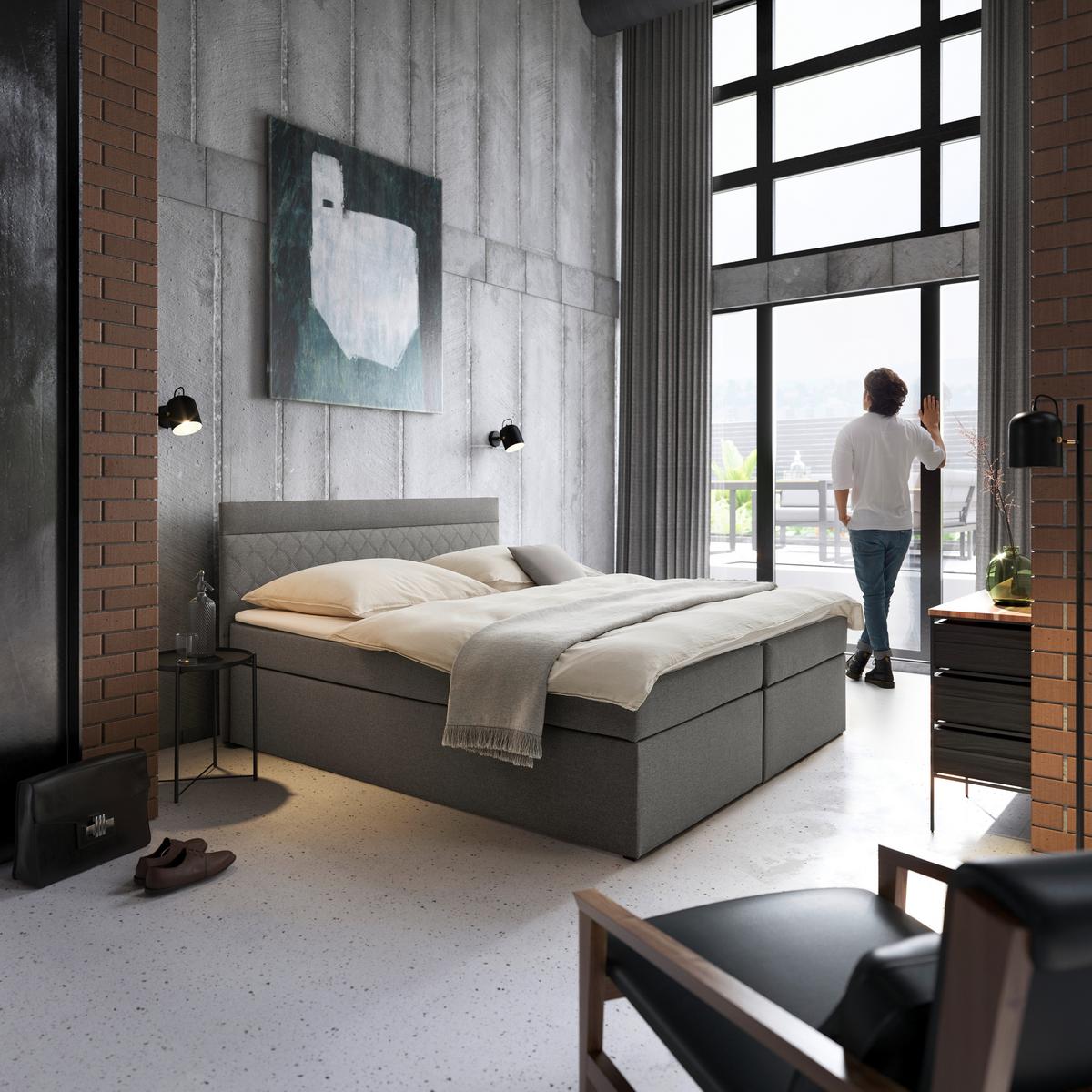 Box Ágy Rosa - szürke, Modern, faalapú anyag/textil (180/200cm) - Bessagi Home