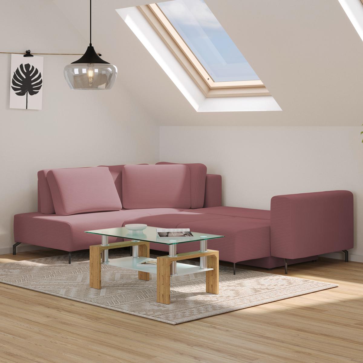 Kutna Garnitura Veni - prljavo ružičasta/crna, Moderno, tekstil (210/272cm) - Modern Living