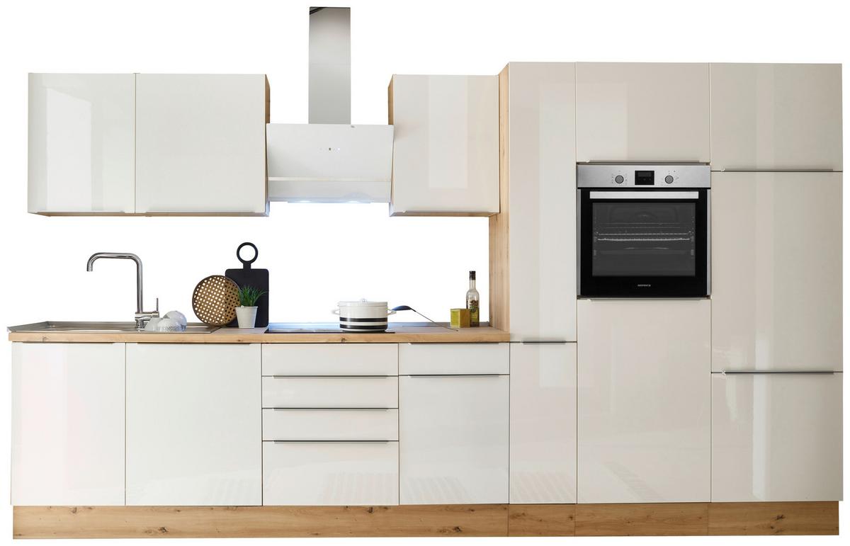 Küchenblock Marleen m. Geräten Weiß Hochglanz B: ca. 370cm - Weiß Hochglanz/Alufarben, LIFESTYLE, Holzwerkstoff/Kunststoff (370cm) - Respekta