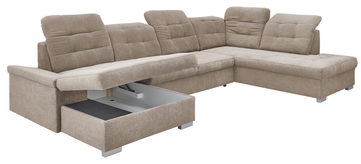 Wohnlandschaft Zira Taupe Nylon/Mikrofaser - Taupe/Chromfarben, Design, Kunststoff/Textil (169/330/212cm) - Livetastic