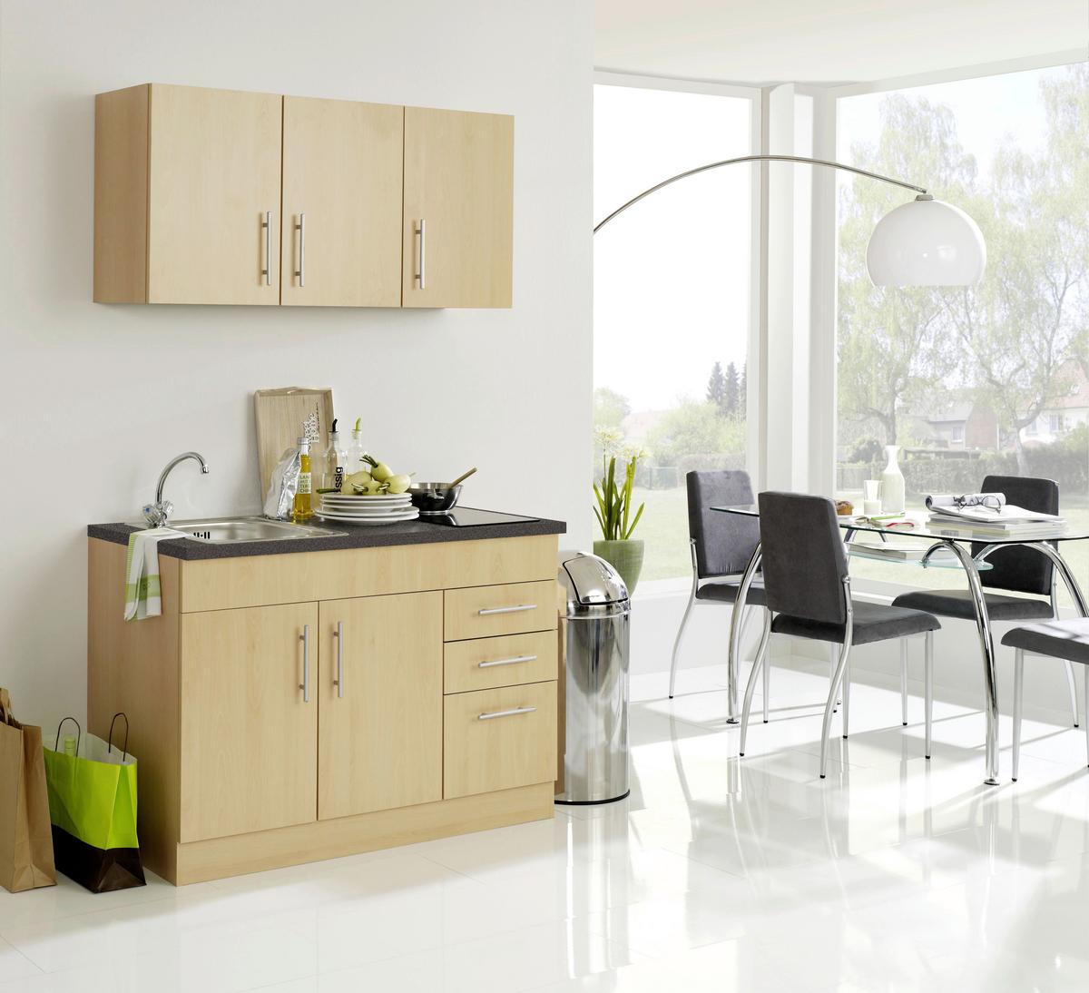 Miniküche Toronto B: ca. 120cm Buchefarben - Chromfarben/Buchefarben, MODERN, Holzwerkstoff/Metall (120cm) - Held