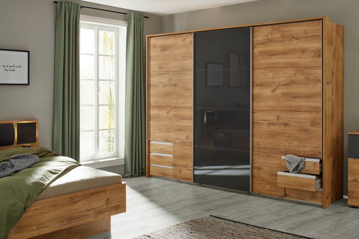 Schwebetürenschrank Eichefarben ca. 270x210x65cm - Eichefarben/Silberfarben, KONVENTIONELL, Holzwerkstoff/Metall (270/210/65cm) - Mömax