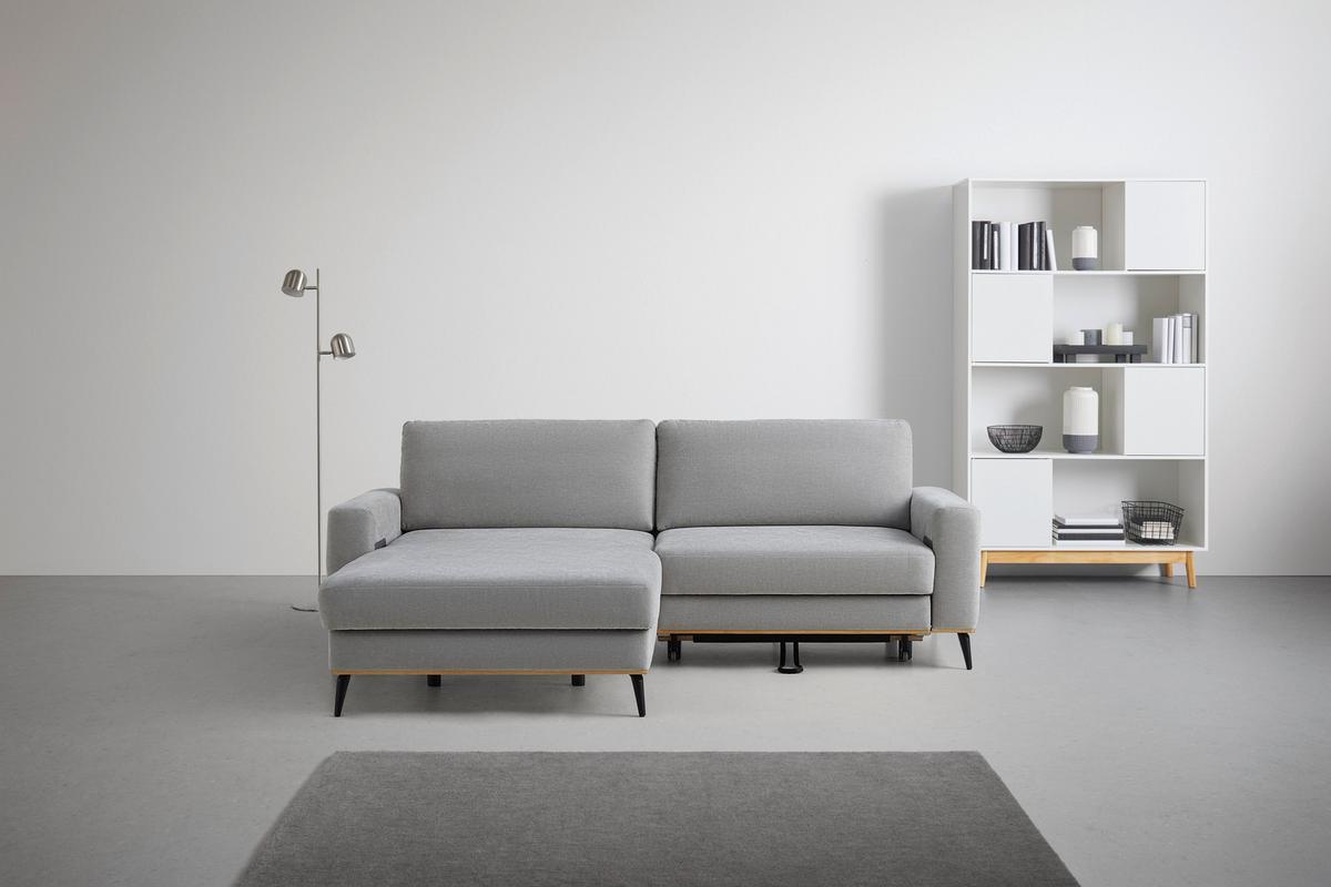 Wohnlandschaft Romeo Grau mit Bettfunktion - Schwarz/Grau, KONVENTIONELL, Holz/Textil (234/87/167cm) - Zandiara