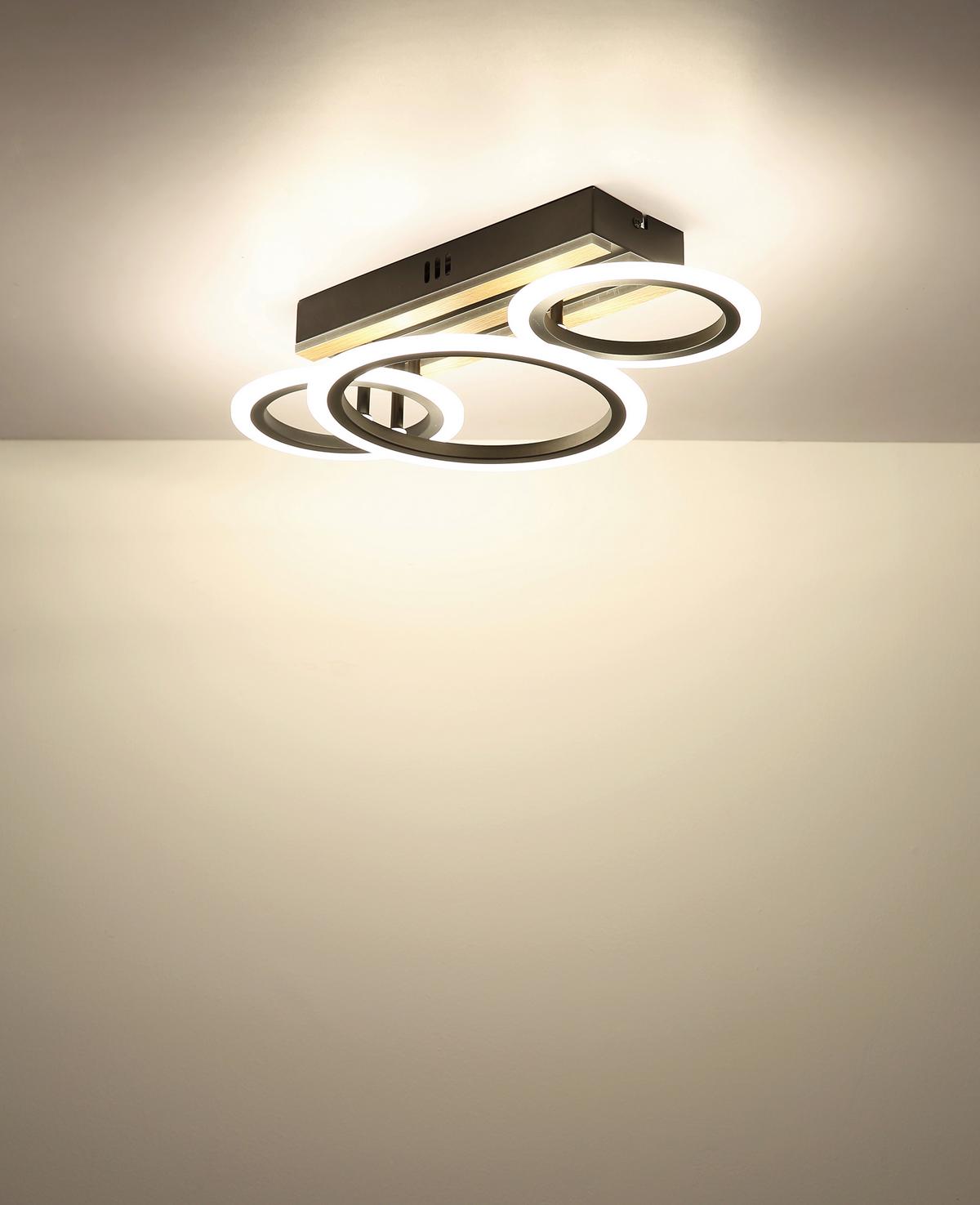 Led Stropna Svjetiljka Blevins - bijela/tamno smeđa, Natur, drvni materijal/metal (46/25/11,5cm) - Globo