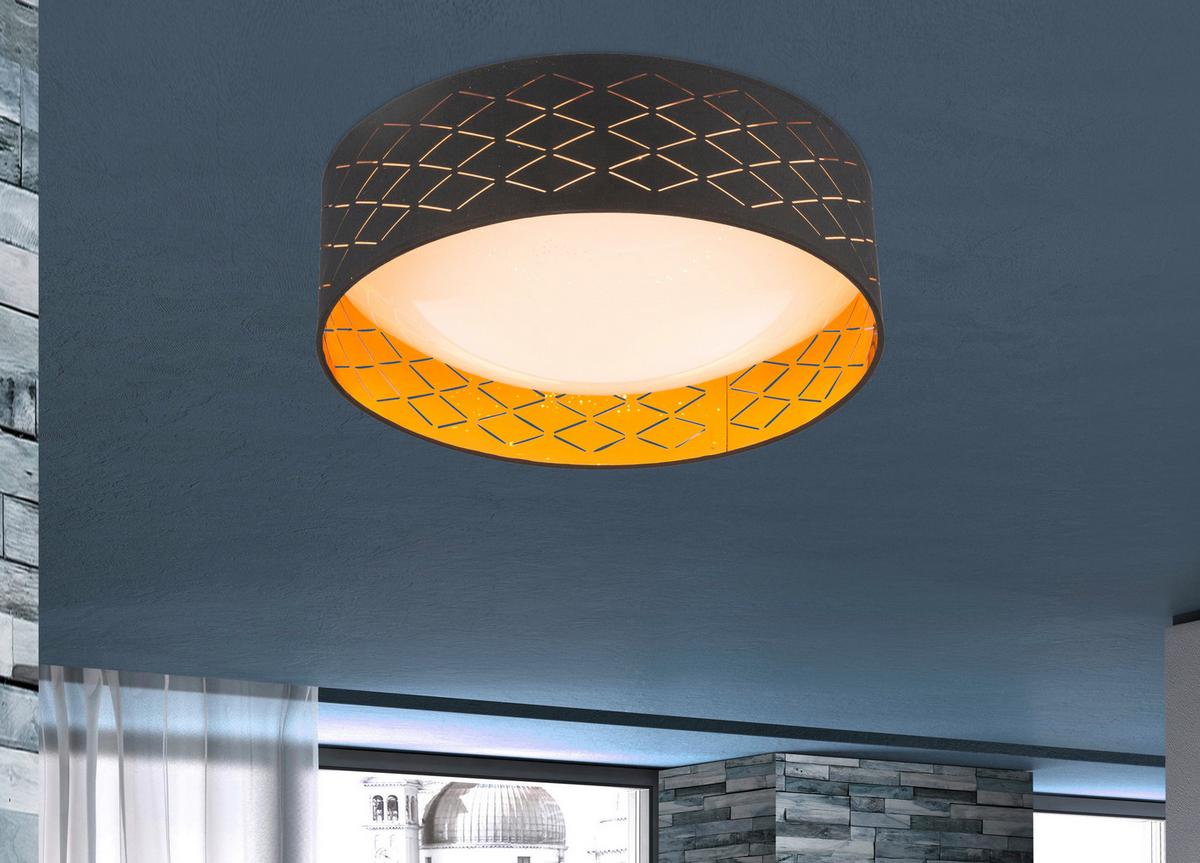 Stropna Led-svetilka 15229d7 - zlate barve/črna, Konvencionalno, kovina/tekstil (40/12cm) - Globo