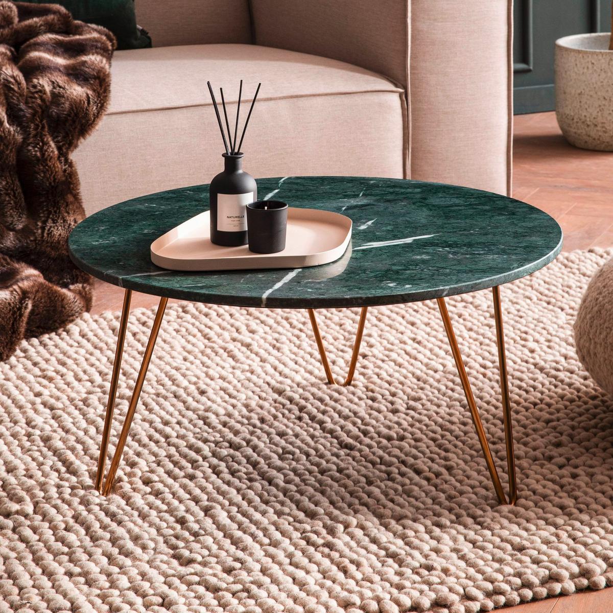 Klubska Miza Marble, Marmor, Zelena - zlate barve/zelena, Design, kamen/kovina (70/70/35cm) - Livetastic