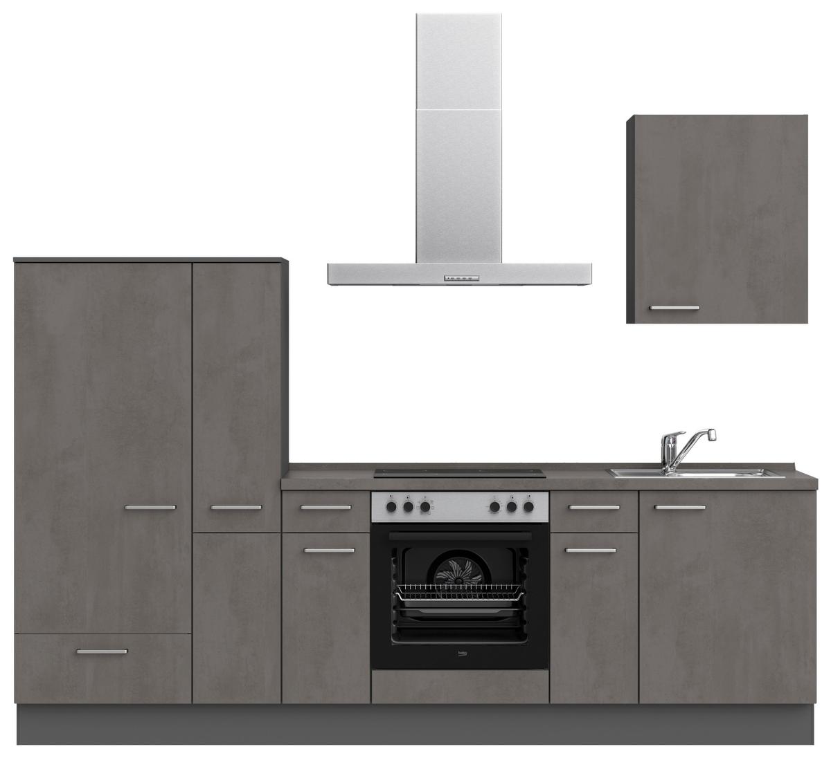 Küchenblock Riva Low m. Geräten Schieferfarben - Schieferfarben/Edelstahlfarben, MODERN, Holzwerkstoff/Metall (270cm) - Nobilia