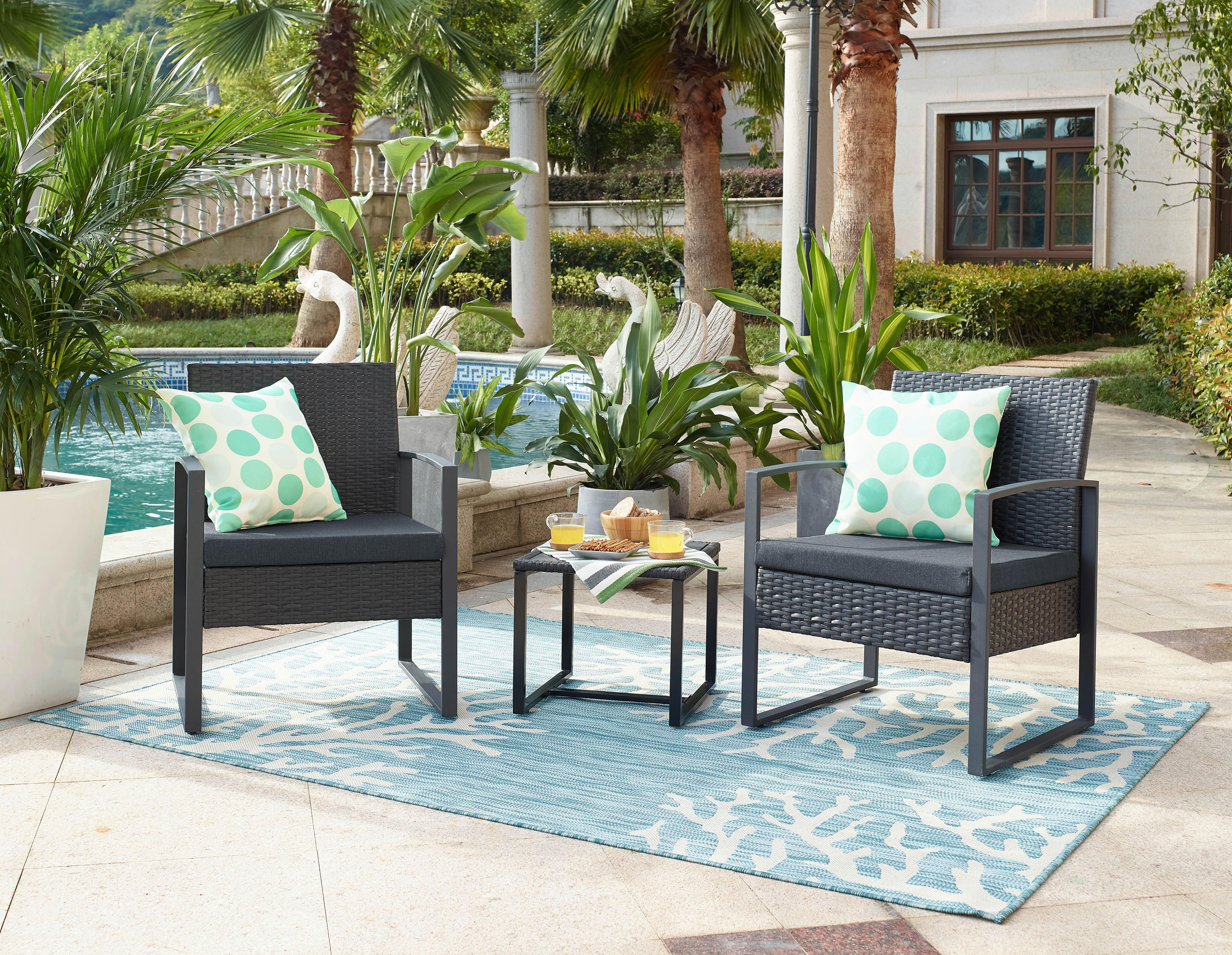 GARTENSET GARTEN-SITZGRUPPE 3-TLG. - Anthrazit/Grau, Design, Kunststoff/Textil - Gardenson