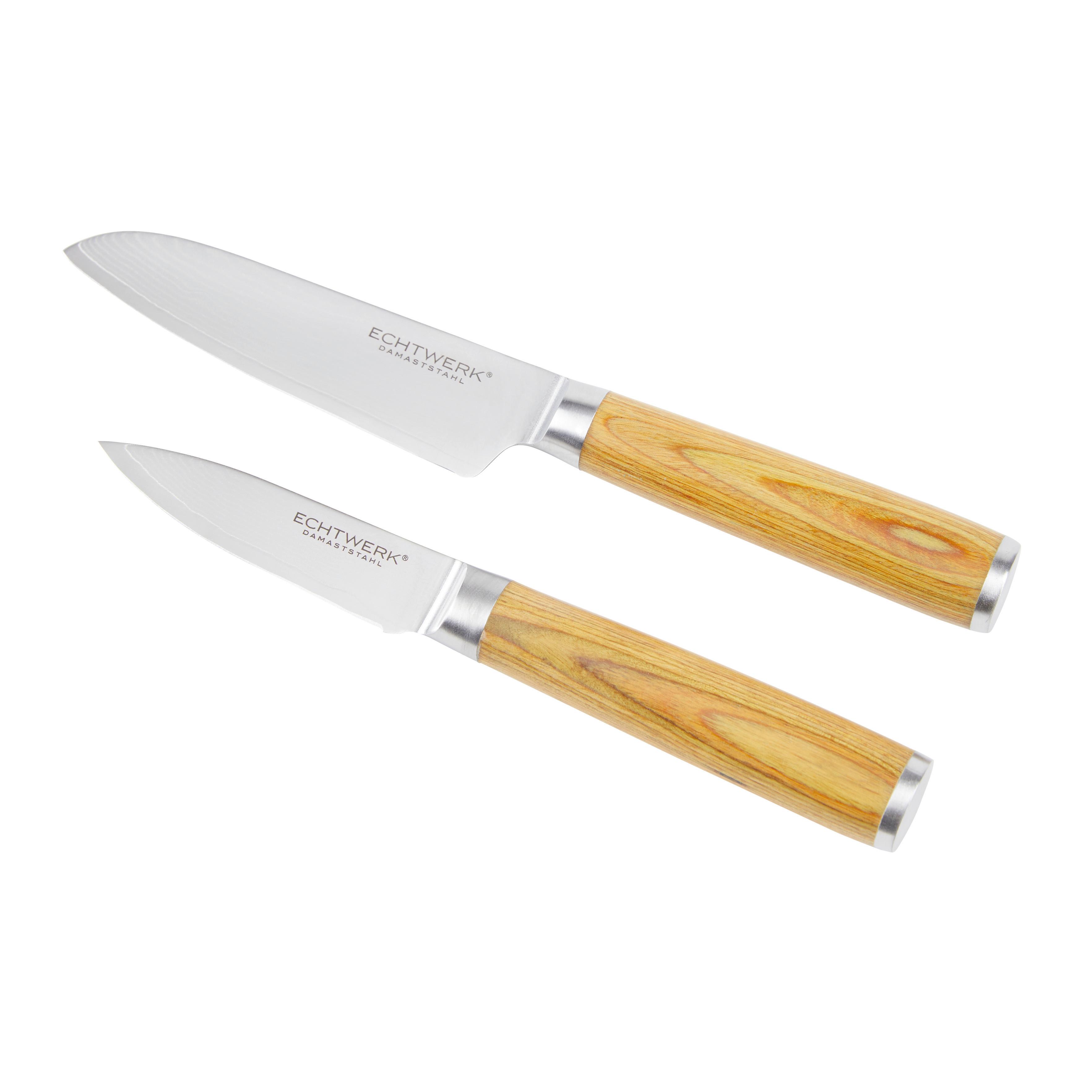 Messerset Aleyna aus Damaststahl, 2-teilig - Silberfarben/Braun, MODERN, Holz/Metall - Echtwerk