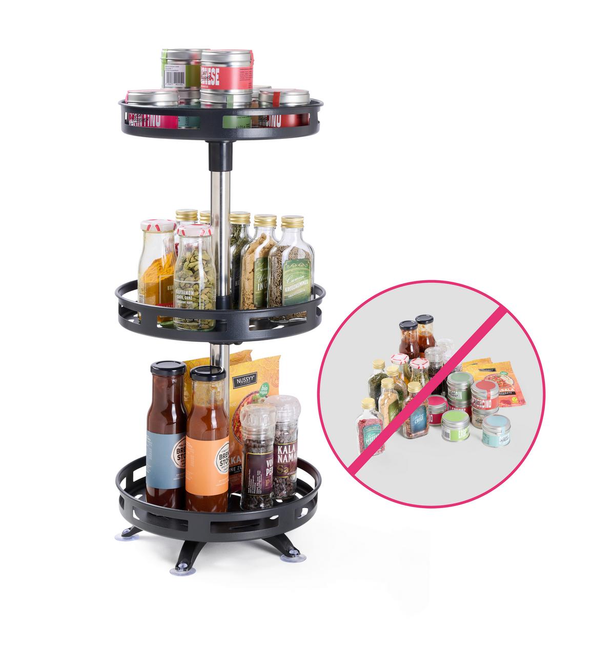 Etajeră pentru condimente Spinning - negru, Konventionell, plastic/metal (25,5/55,5cm) - Mömax