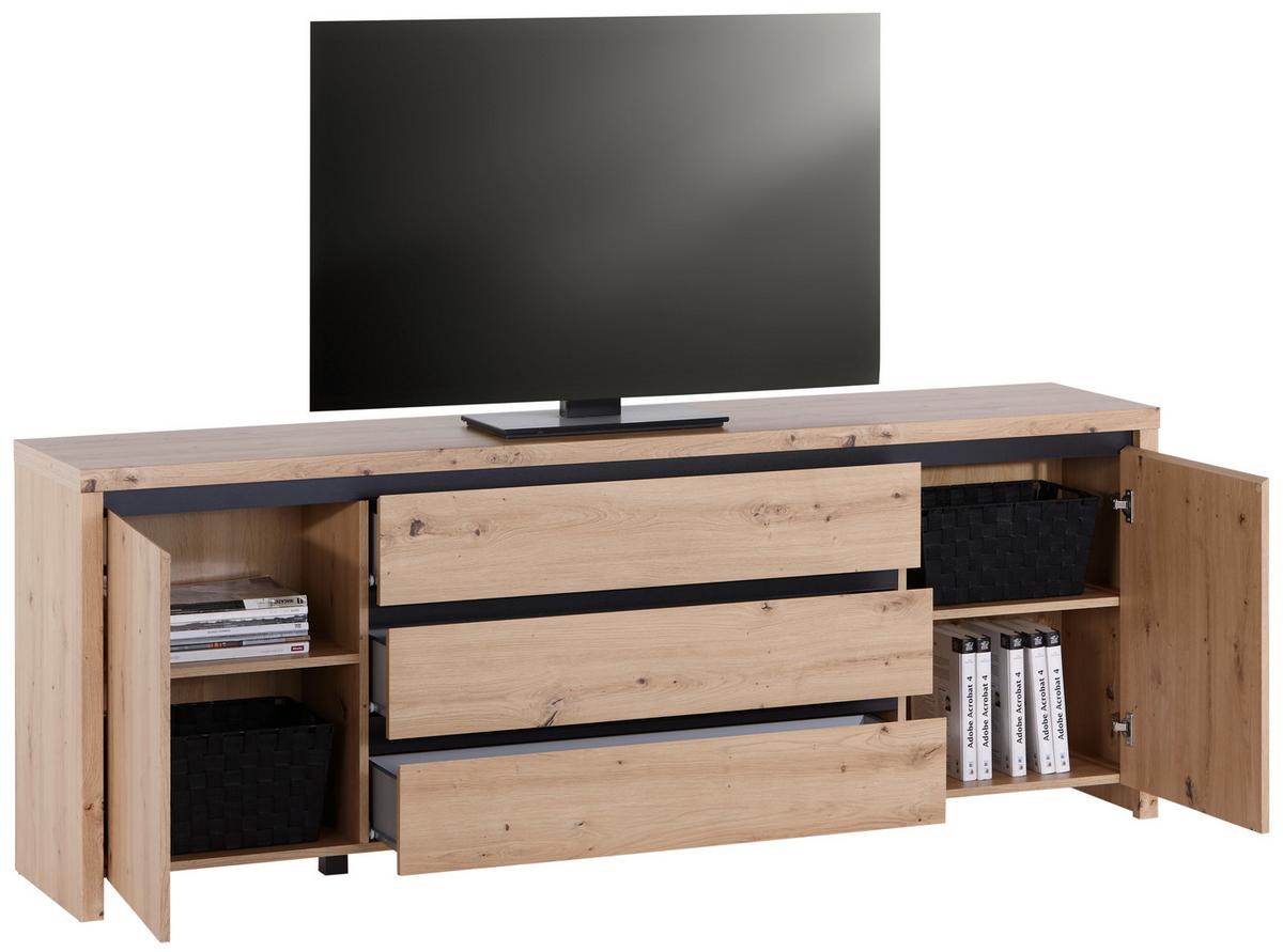 Sideboard Larios B in Schwarz/Eiche Artisan - Schwarz/Eiche Artisan, Modern, Holzwerkstoff (190/71/40cm) - Mömax