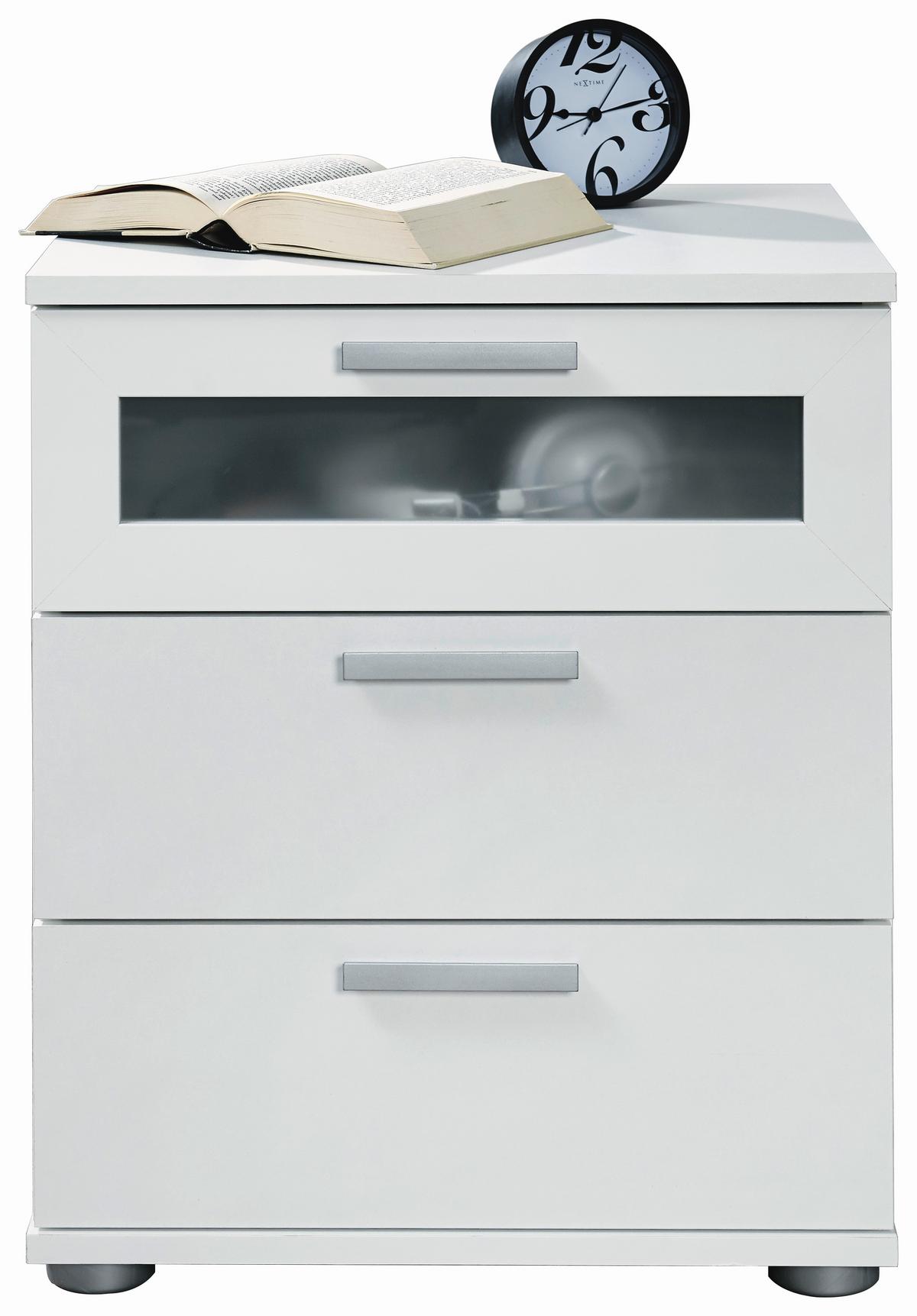 SZAFKA NOCNA JACK 2 - kolor srebrny/biały, Design, materiał drewnopochodny/tworzywo sztuczne (45/53,5/38cm) - Carryhome