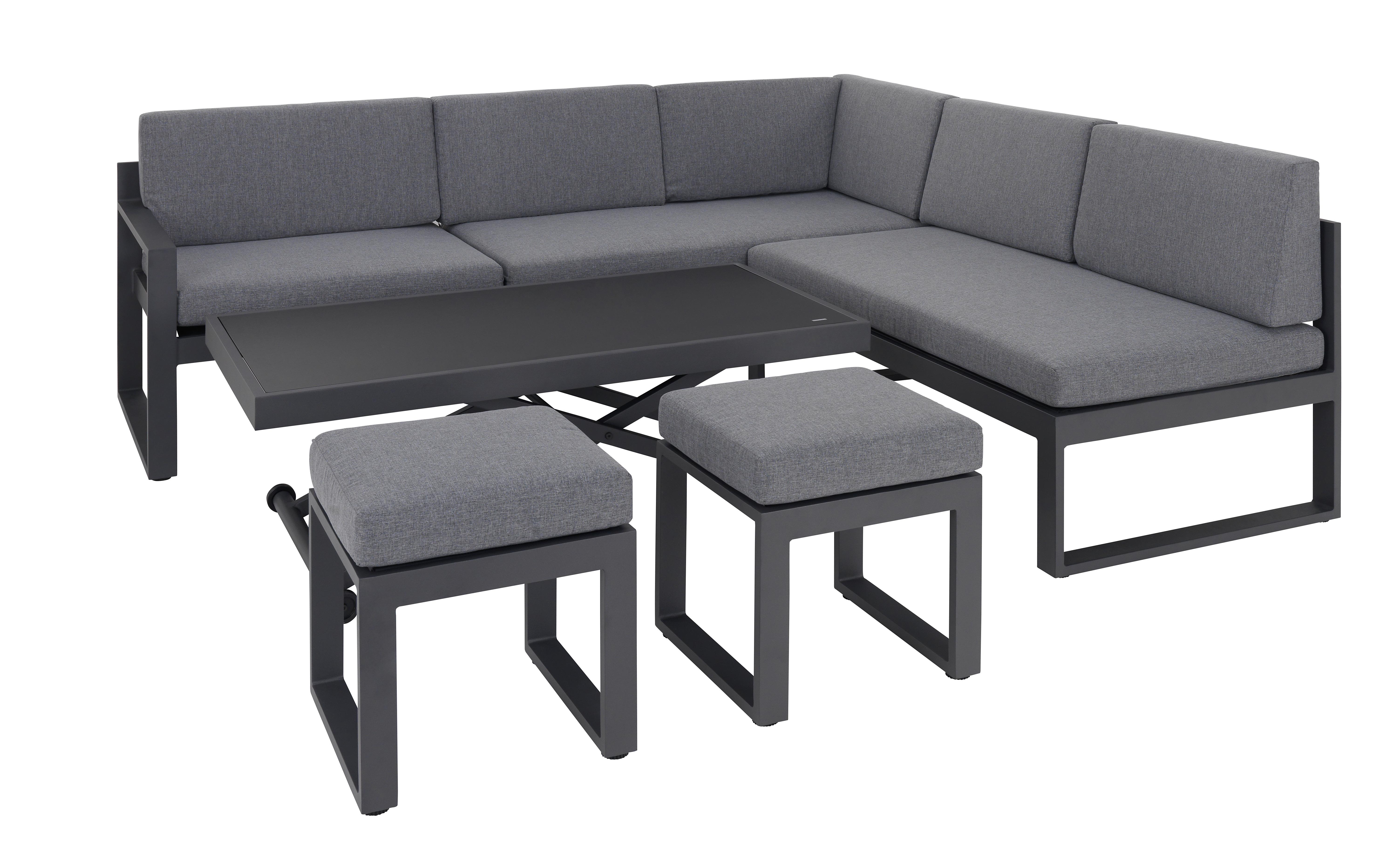 Lounge Garnitúra Moskau - Antracit/Szürke, modern, Üveg/Fém (213/200cm) - Modern Living