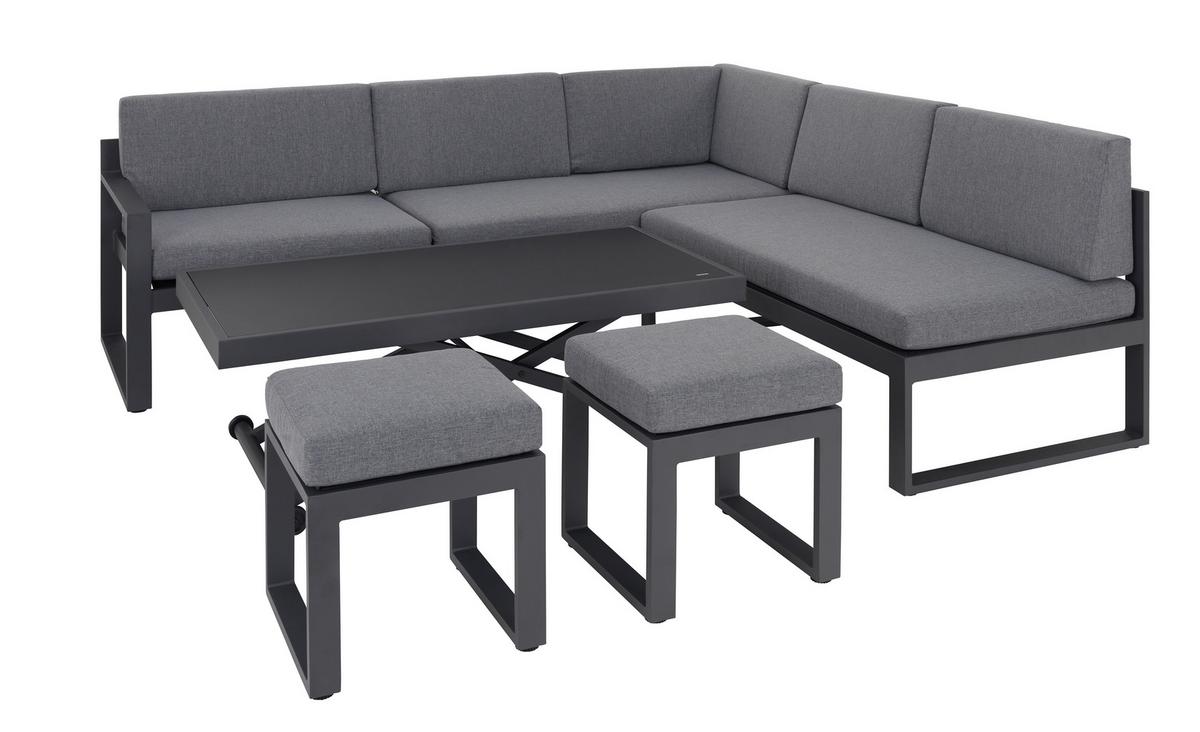 Loungegarnitur-Set Moskau Anthrazit/Grau - Anthrazit/Grau, Modern, Glas/Textil (200/213/62cm) - Mömax