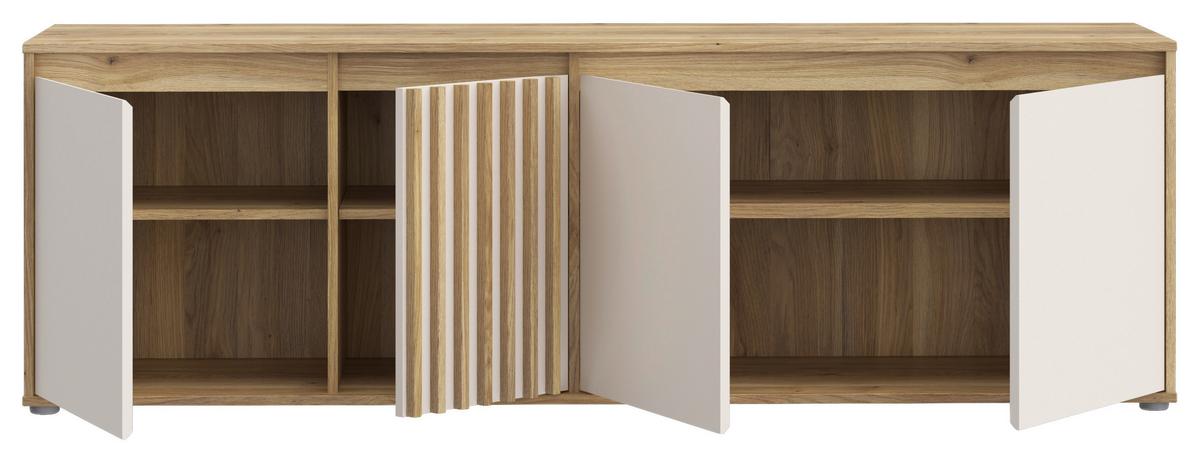 Comodă TV ELISTON - culoare lemn stejar/nisipiu, Natur, plastic/material pe bază de lemn (174,3/56,1/41,5cm) - Modern Living