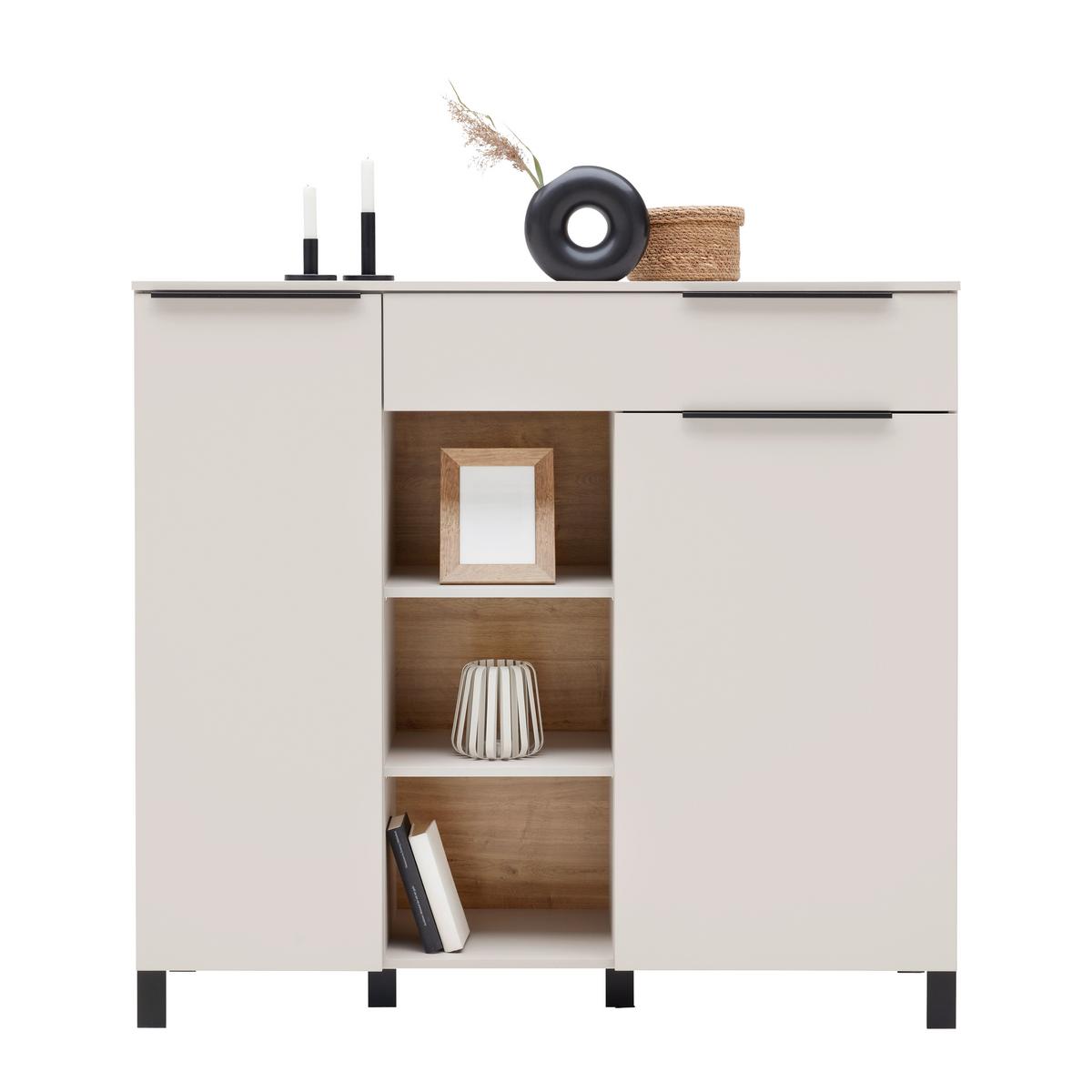 Highboard GW-Fresno in Kaschmir - Kaschmir/Schwarz, Modern, Holzwerkstoff/Metall (130/121/40cm) - Premium Living