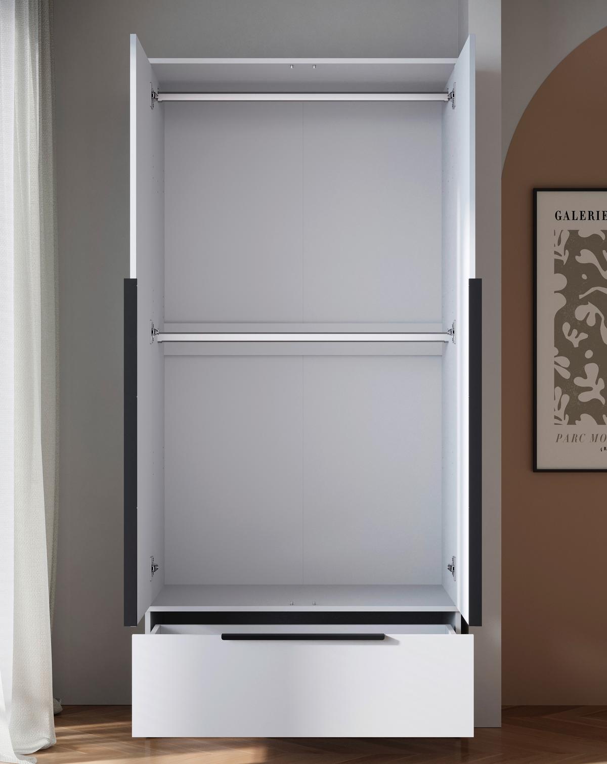 Omara Za Oblačila Spirit, Bela - črna/bela, Konvencionalno, kovina/leseni material (90,2/192,9/51cm) - P & B