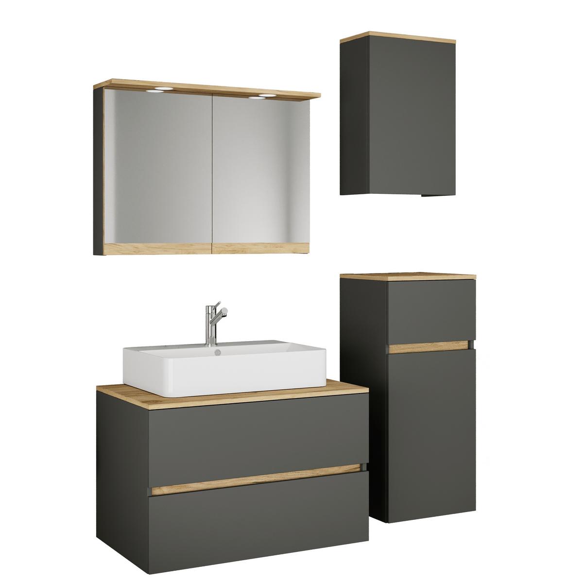 Badezimmer Cosila - Honigeiche/Weiss, Trend, Keramik/Holzwerkstoff (120cm) - MID.YOU