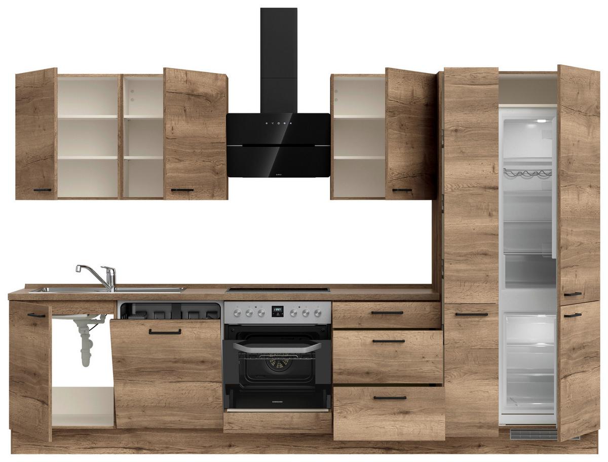 Küchenblock Structura High m. Geräten Eiche dunkel - Eiche dunkel/Schwarz, MODERN, Holzwerkstoff/Metall (330cm) - Nobilia