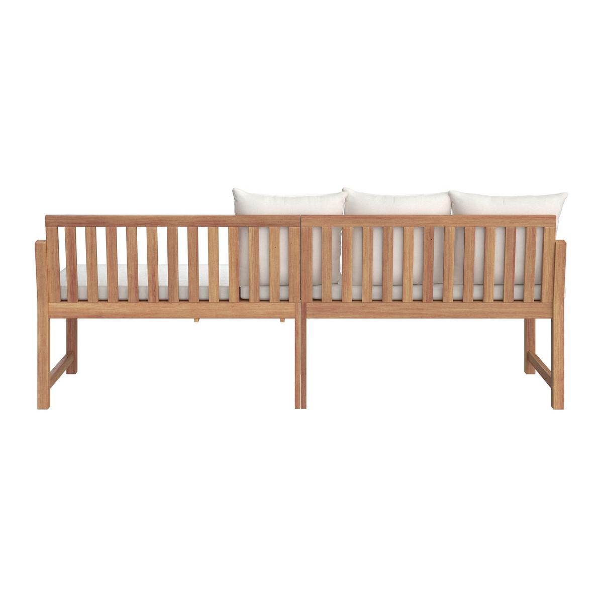 ŁAWKA OGRODOWA JUNOA - kolor akacjowy/biały, Modern, drewno/tkanina (200/75/60cm) - Bessagi Garden