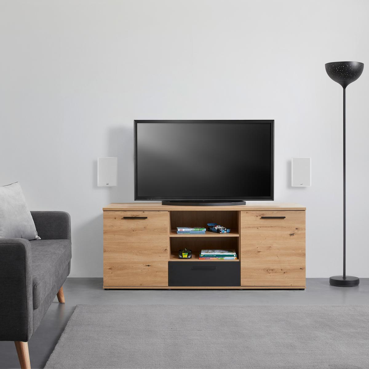 TV-Element in Eichefarben/Schwarz - Eichefarben/Schwarz, KONVENTIONELL, Holzwerkstoff/Kunststoff (154,8/62,2/52,3cm) - Mömax